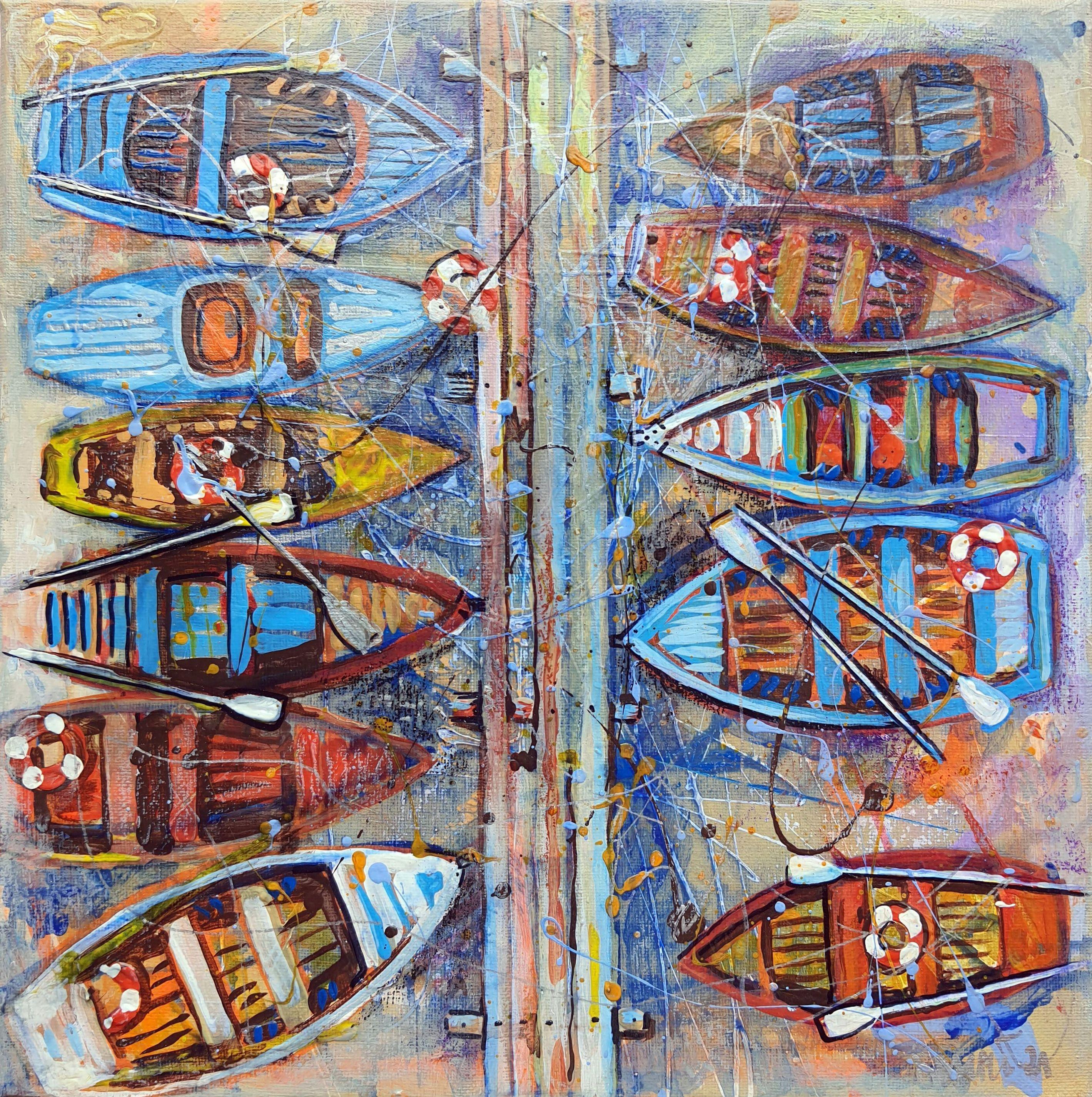 RAKHMET REDZHEPOV (RAMZI) Landscape Painting - Multicolored Boats