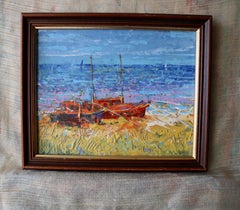 Old Boats: Seascape , Impressionistic , 20x25 cm, in a frame