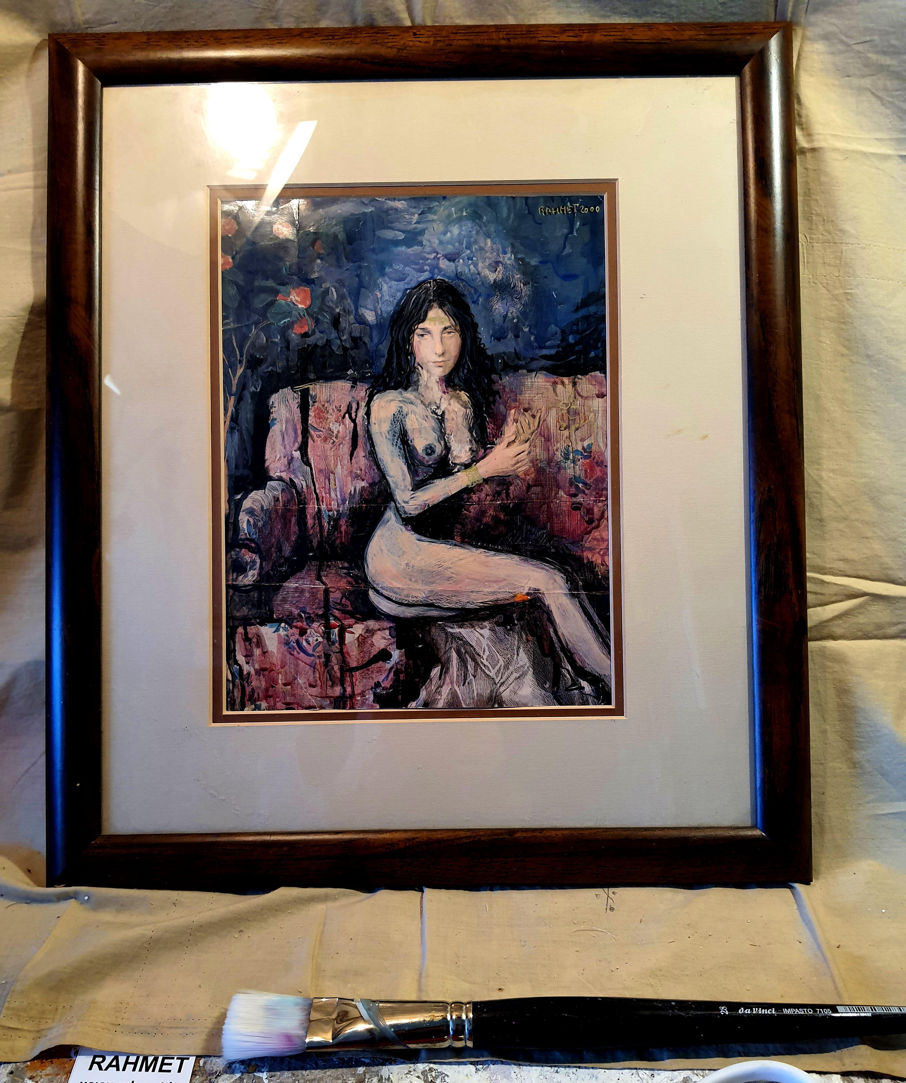 Sur le canapé - Expressionniste Painting par RAKHMET REDZHEPOV (RAMZI)