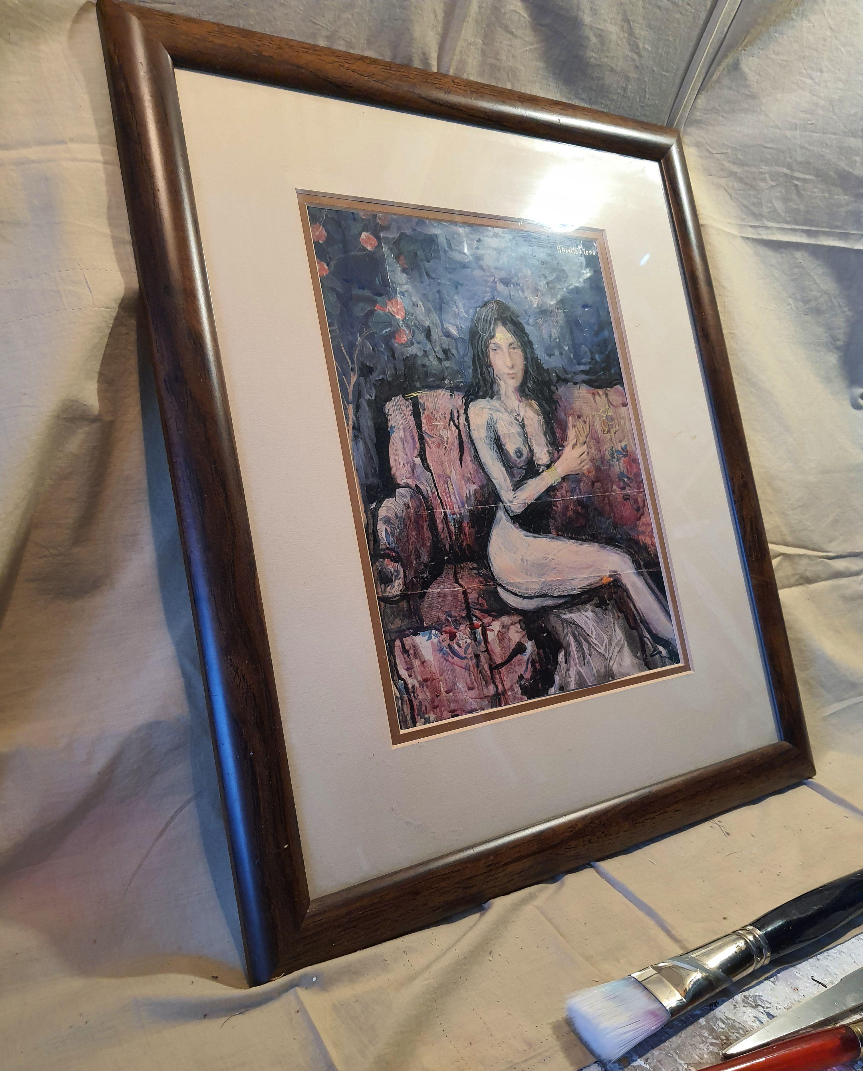 Sur le canapé - Gris Nude Painting par RAKHMET REDZHEPOV (RAMZI)