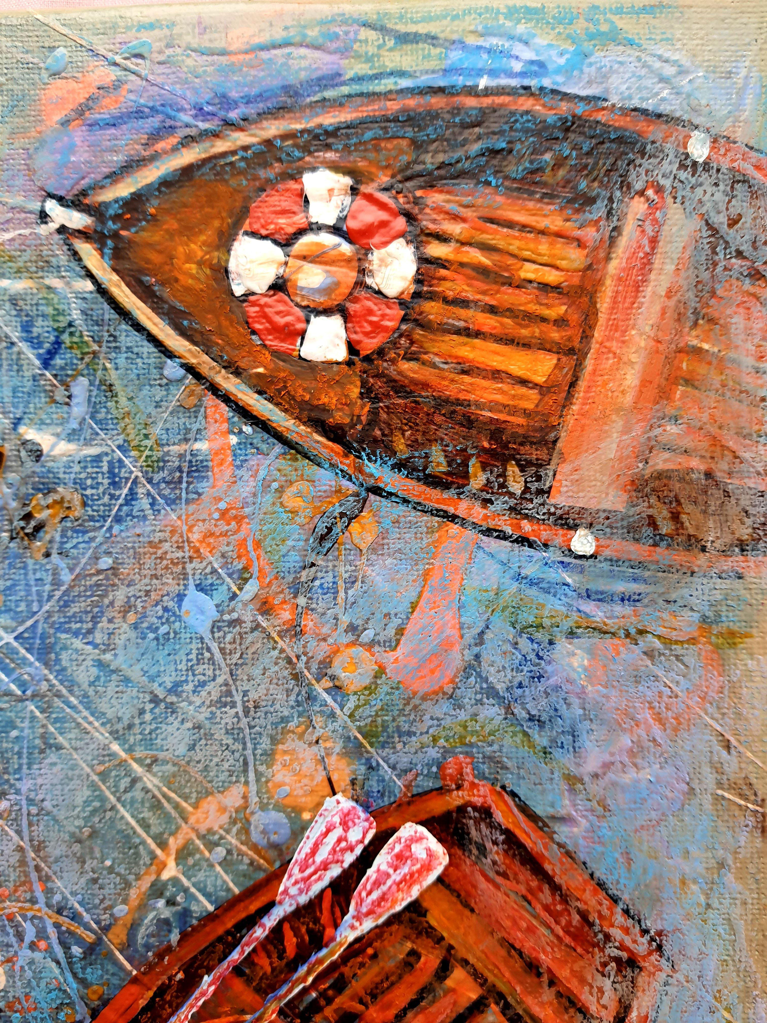 Orange Boats - Impressionist Painting by RAKHMET REDZHEPOV (RAMZI)