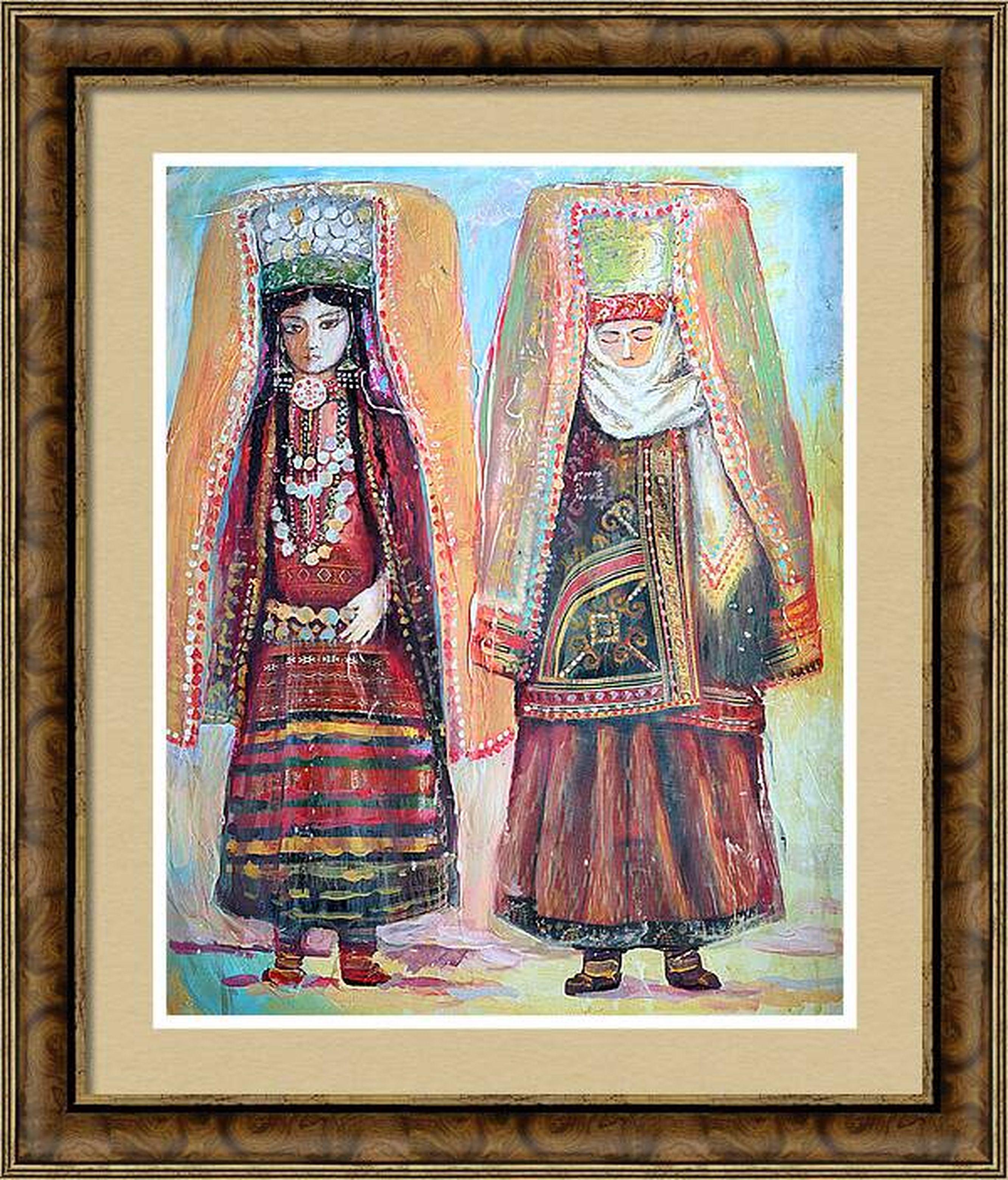 RAKHMET REDZHEPOV (RAMZI) Abstract Painting - Oriental Motives 14: Expressionist Acrylic & Watercolor, 50x40cm