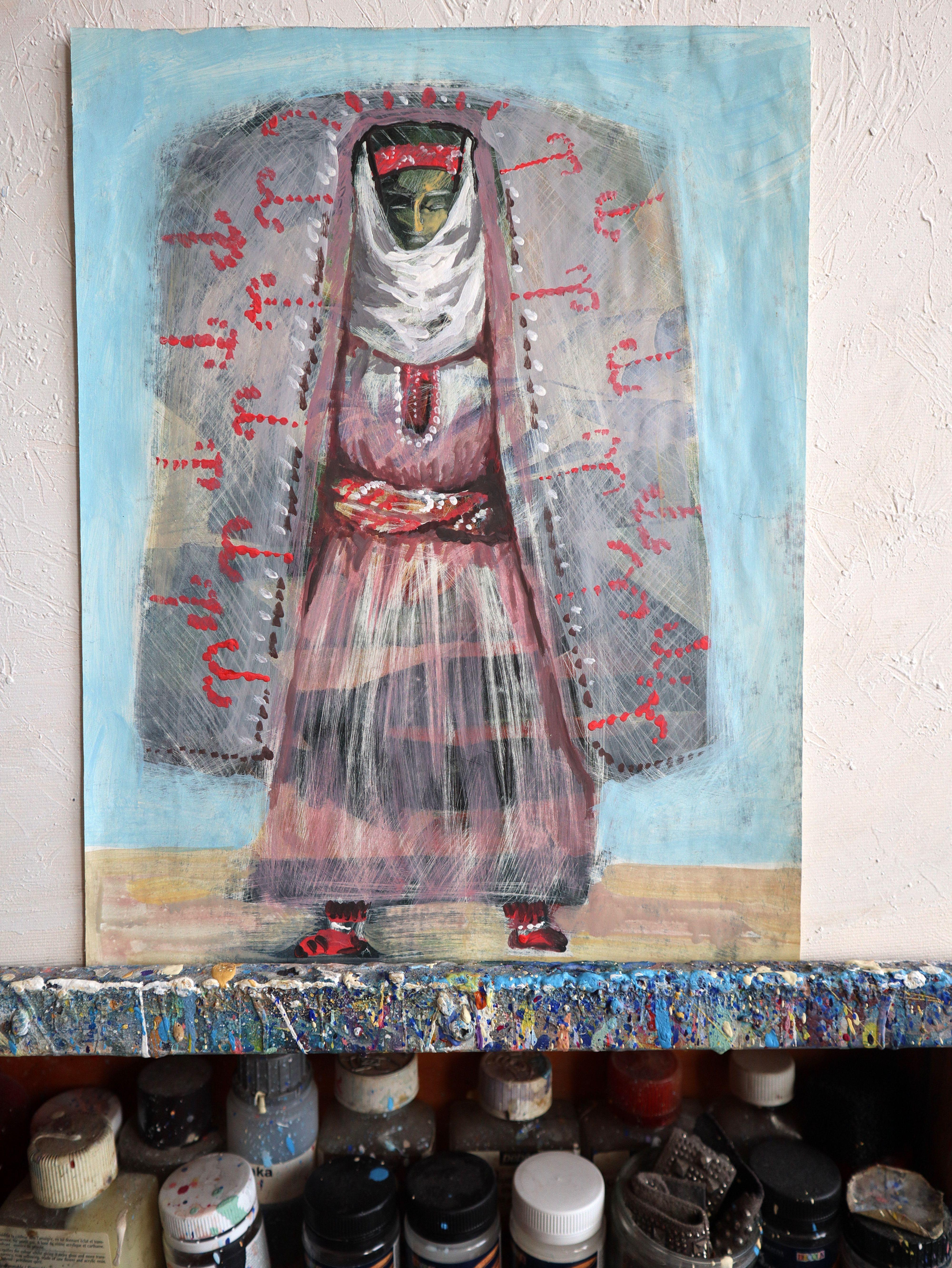 In diesem Werk habe ich mit Leidenschaft kühnen Expressionismus mit sanftem Impressionismus vermischt und mit Acryl, Aquarell, Ölpastell und Tusche einen lebendigen kulturellen Geist zum Leben erweckt. Die verschlungenen Muster und lebendigen Farben