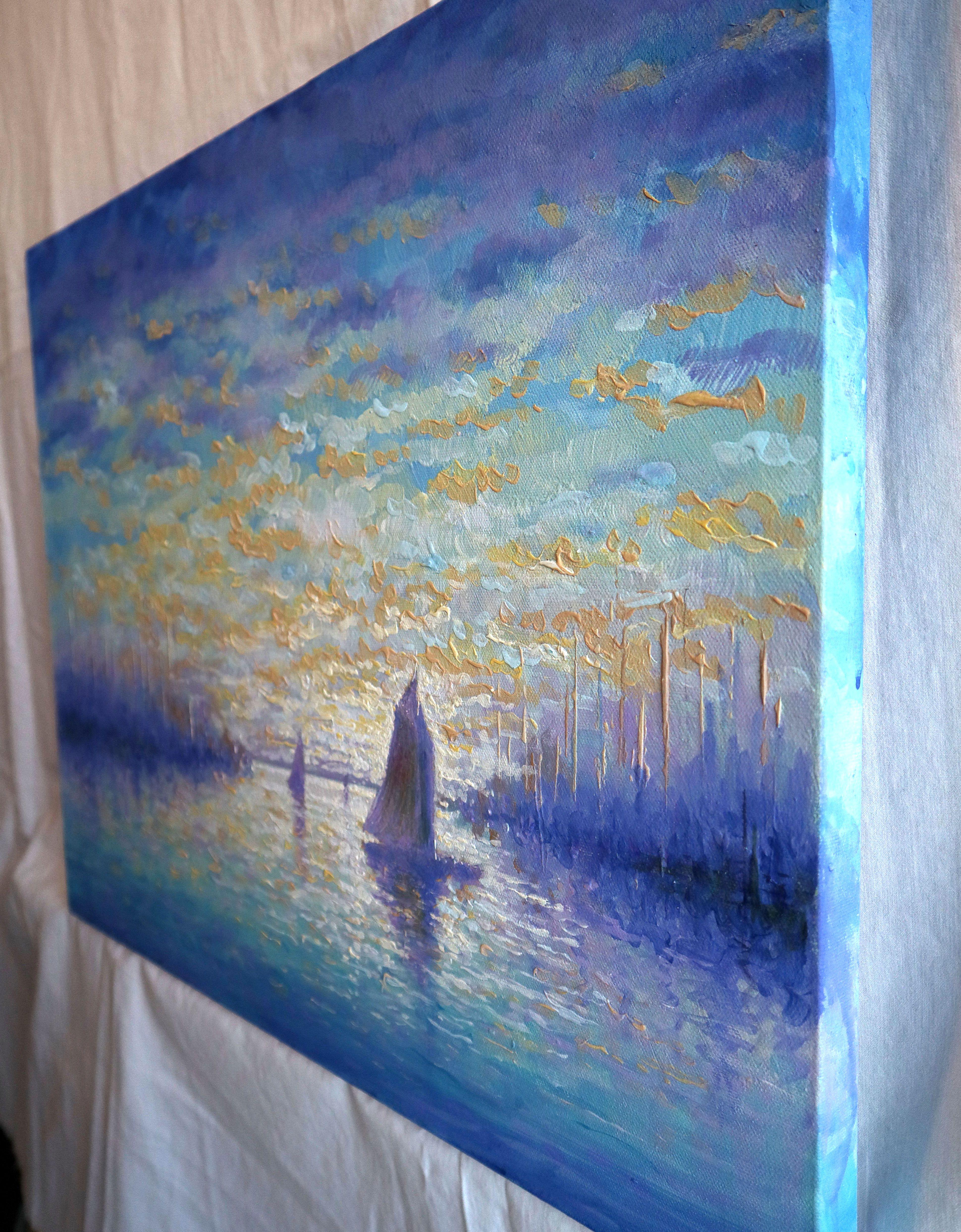 Pearl Seascape - Blue Landscape Painting by RAKHMET REDZHEPOV (RAMZI)