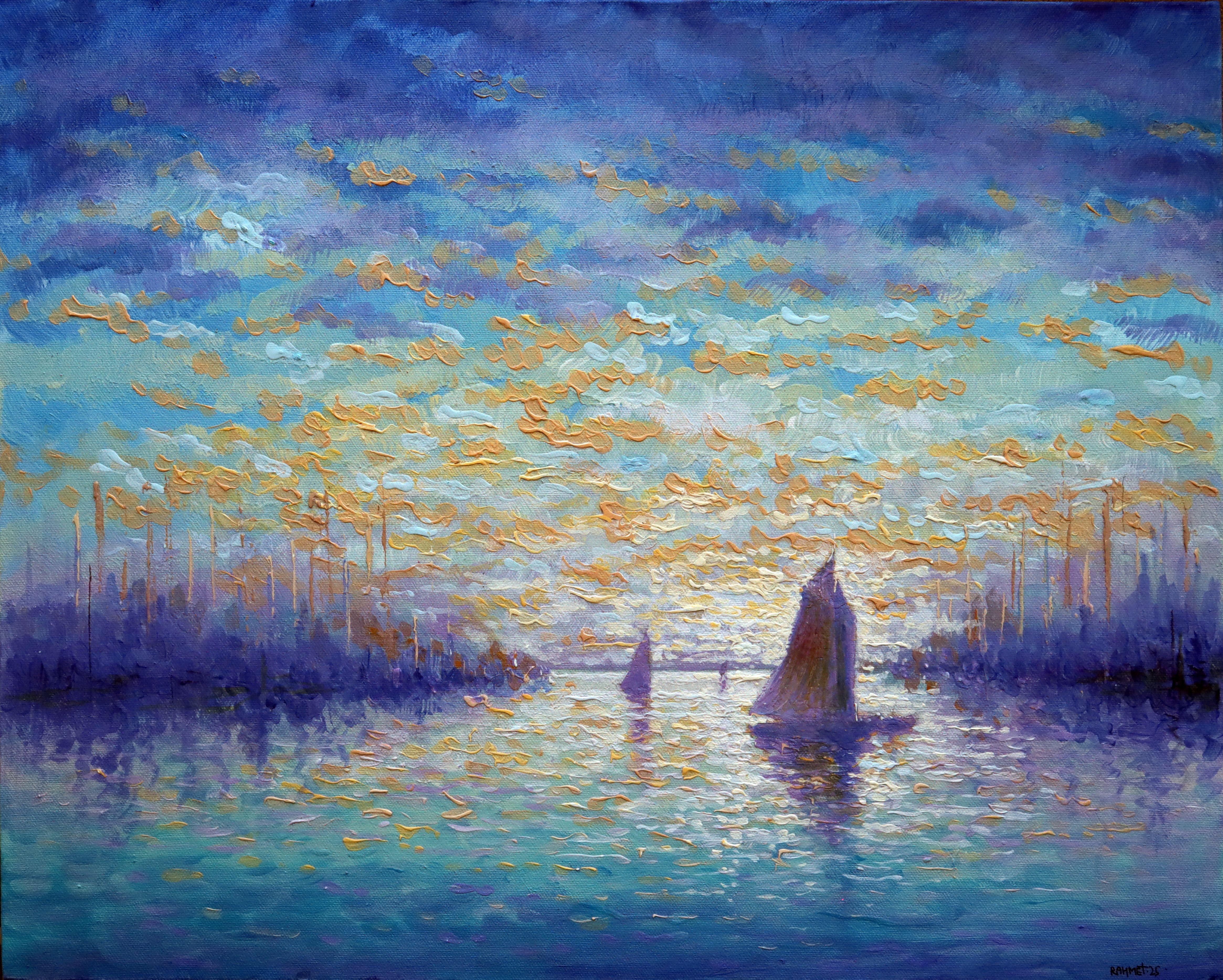 RAKHMET REDZHEPOV (RAMZI) Landscape Painting - Pearl Seascape