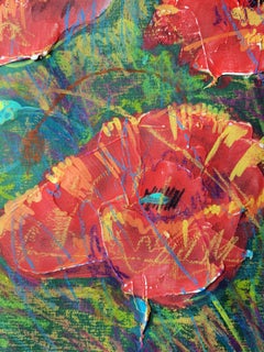 Poppies 4: Expressionist Acrylic & Oil Painting on Satin Paper, 2010+