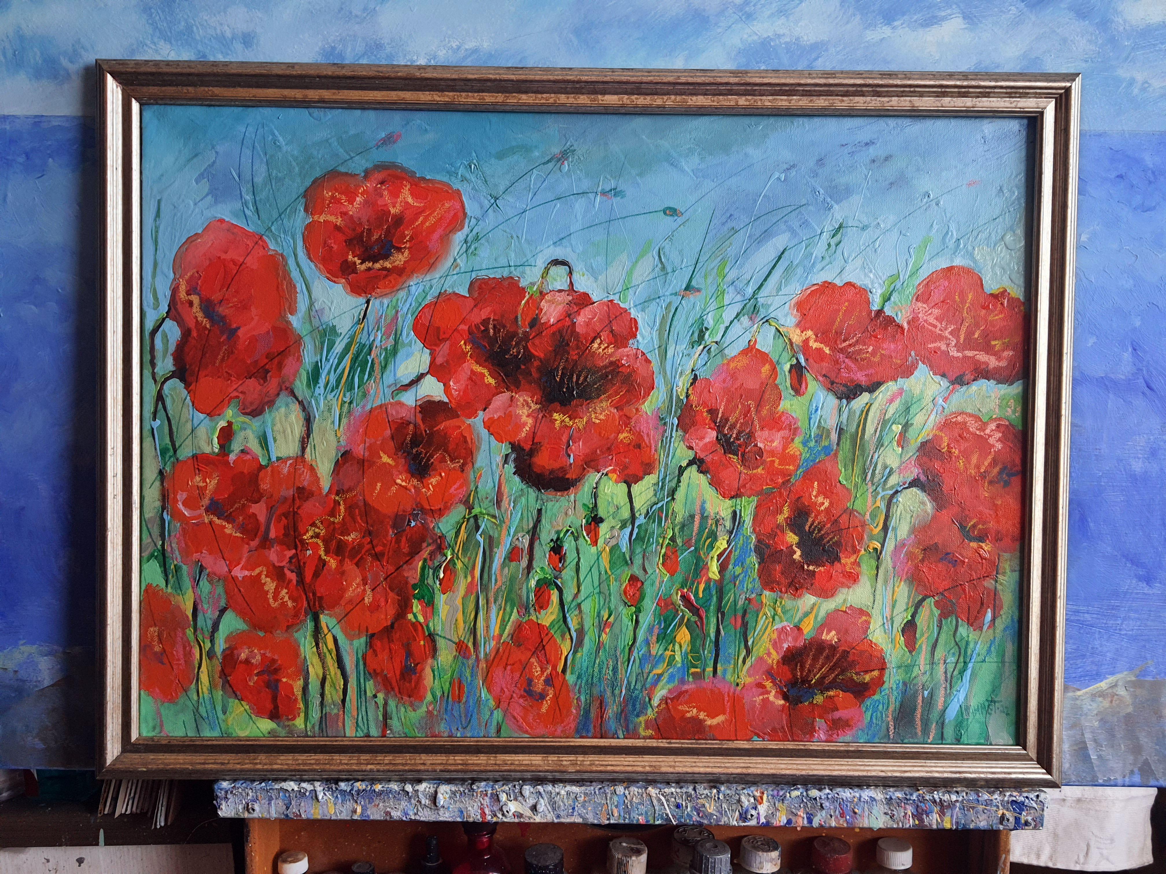 Mohnblumen Rot (Impressionismus), Painting, von RAKHMET REDZHEPOV (RAMZI)