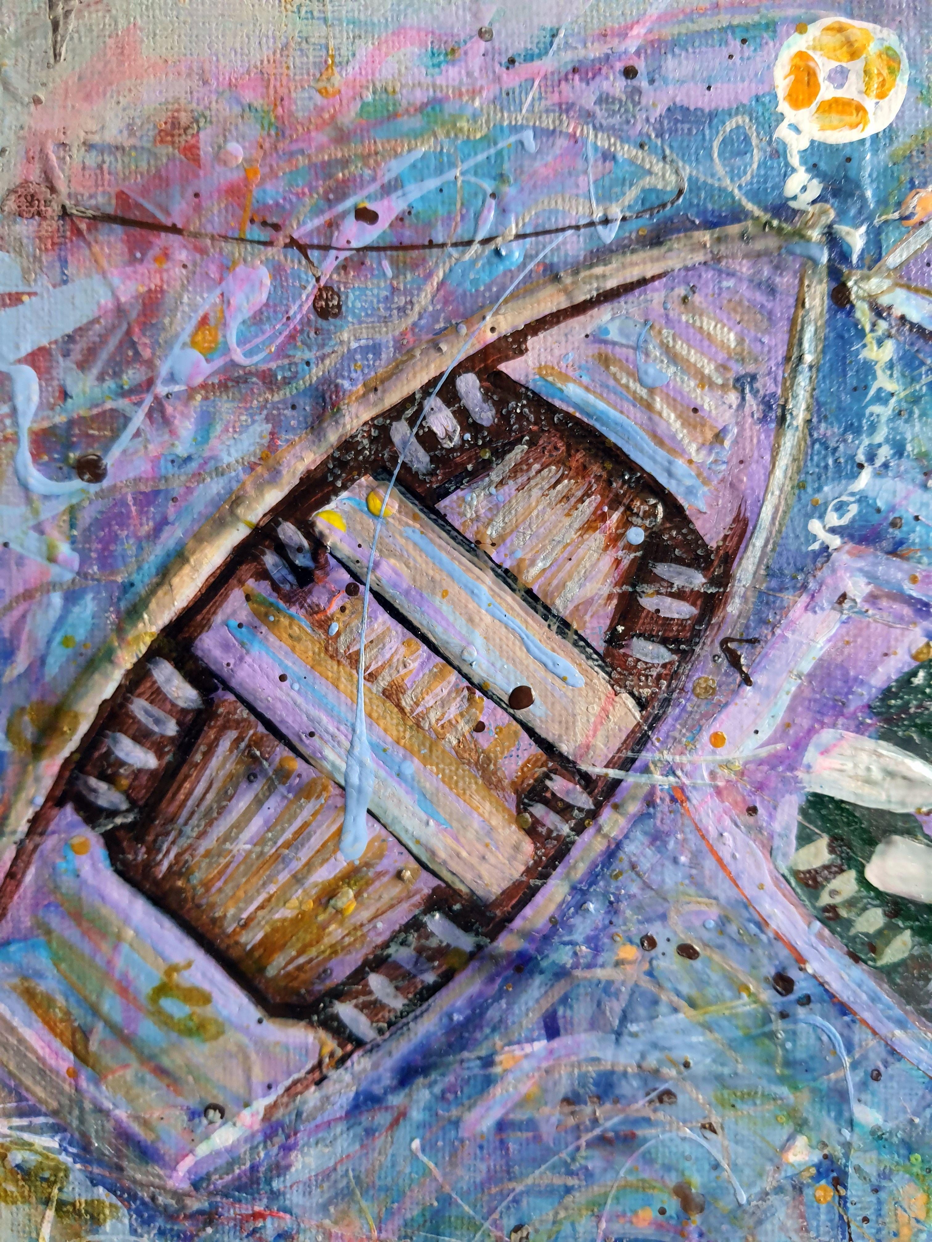 Purple Boats - Impressionist Painting by RAKHMET REDZHEPOV (RAMZI)