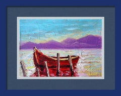 Red Boat , Seascape Painting, Impasto, 20x28 cm, New