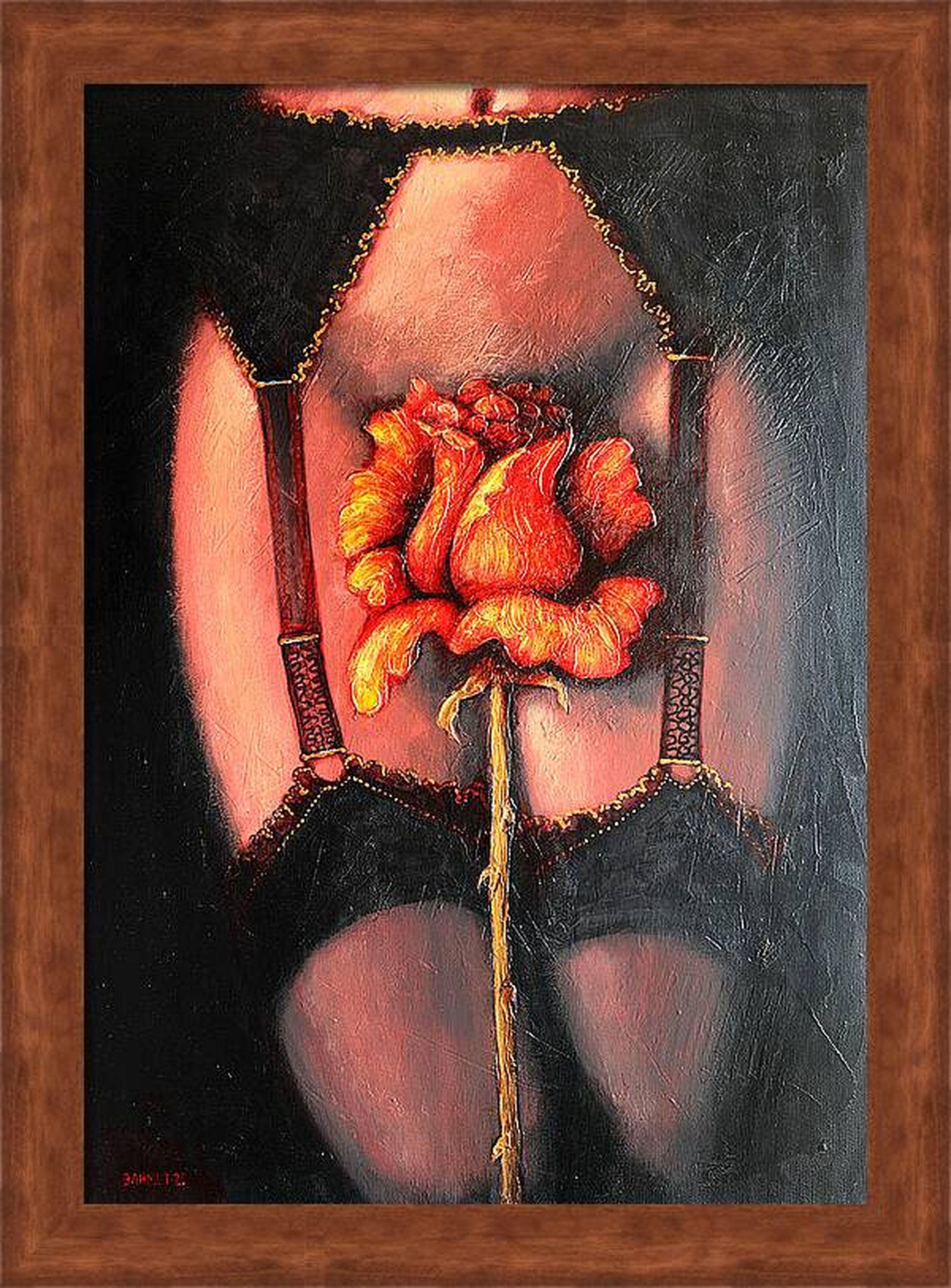 Red Rose - Black Nude Painting by RAKHMET REDZHEPOV (RAMZI)