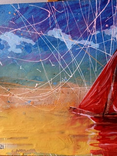 Red Sails - Landscape Painting, Impasto Technique, 18x24 CM