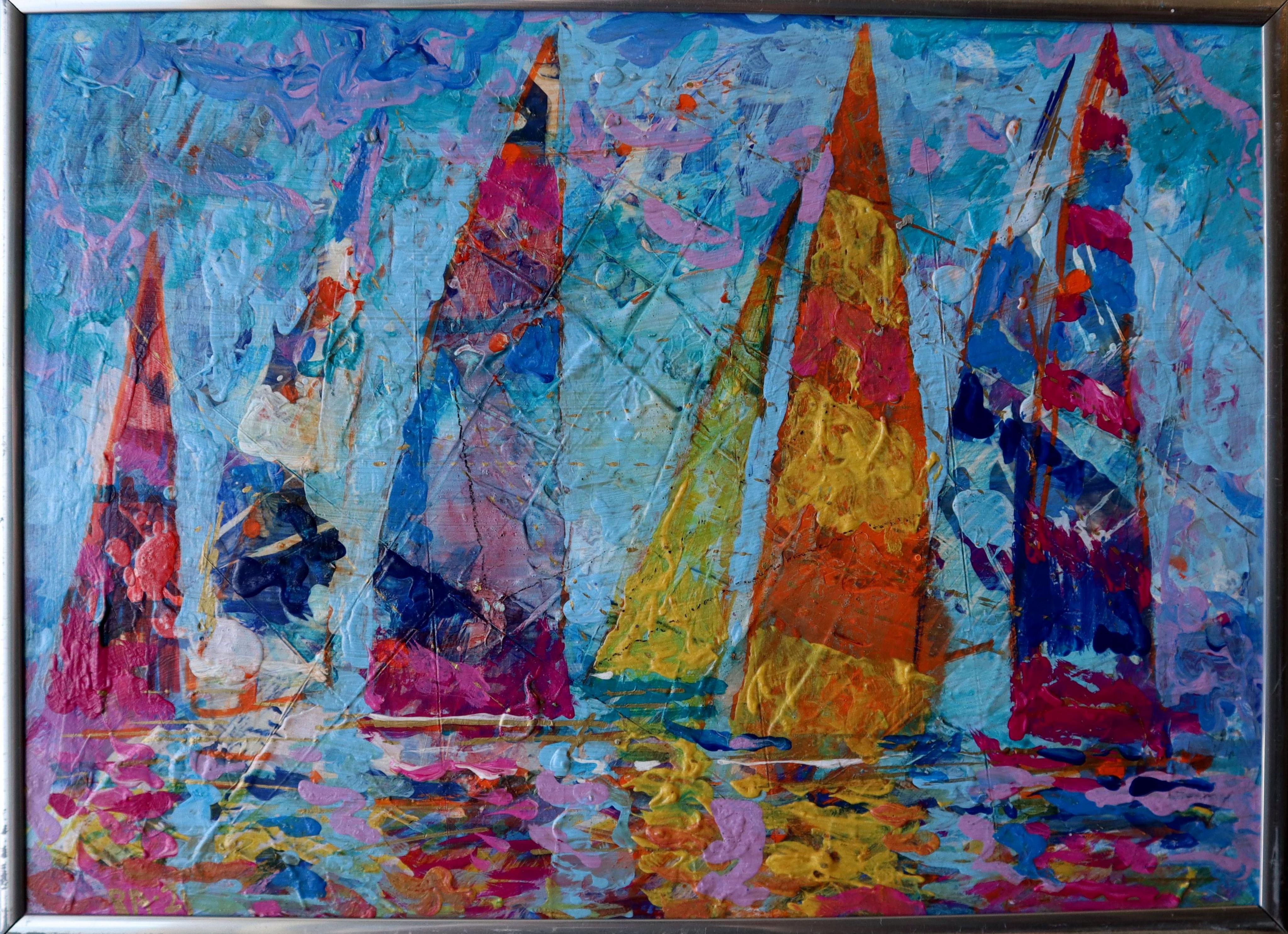 Regatta: Seascape , Impressionistic , 21x29.5 cm, in a frame