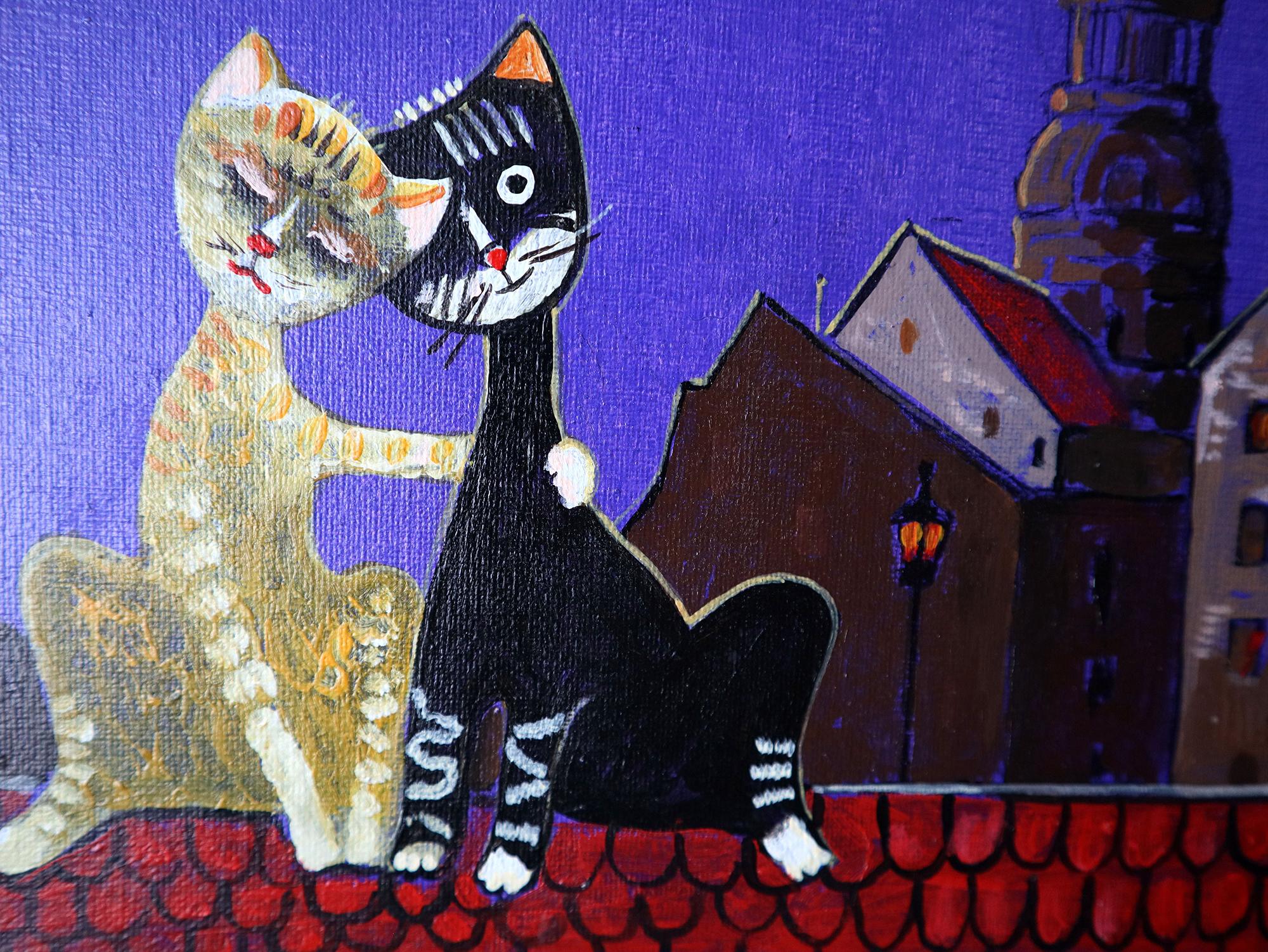 Rigaer Katzen (Violett), Animal Painting, von RAKHMET REDZHEPOV (RAMZI)