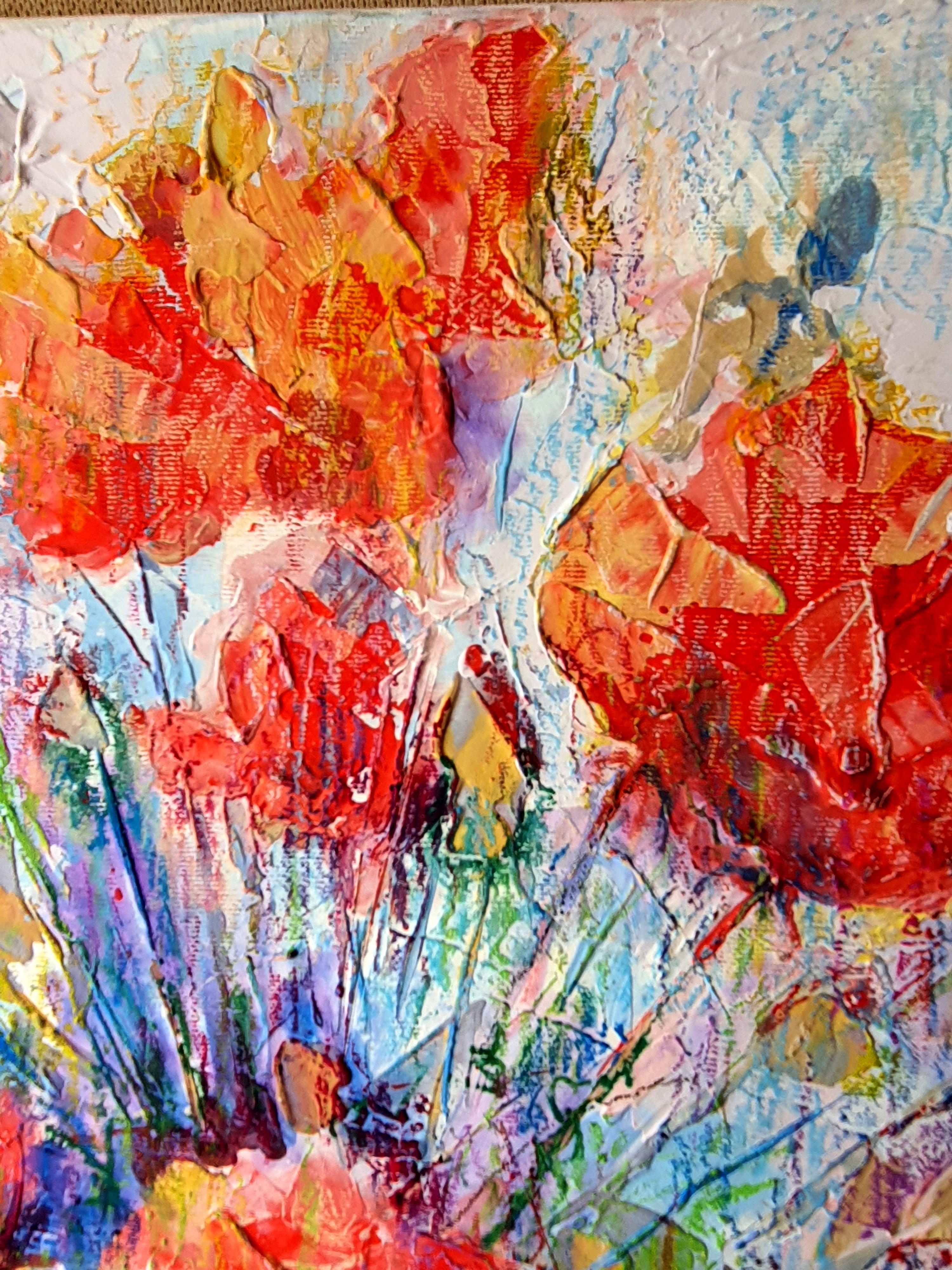 In this vibrant fusion of acrylic, oil, and oil pastel, I've unleashed an emotional symphony, capturing the raw beauty of blooms through an impressionist's heart and an expressionist's spirit. The energetic strokes and hues embody life's zest, each