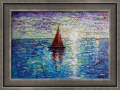 Sail 10 : Seascape Painting, Impasto, 21x29.5 cm, Dynamic Impressionism