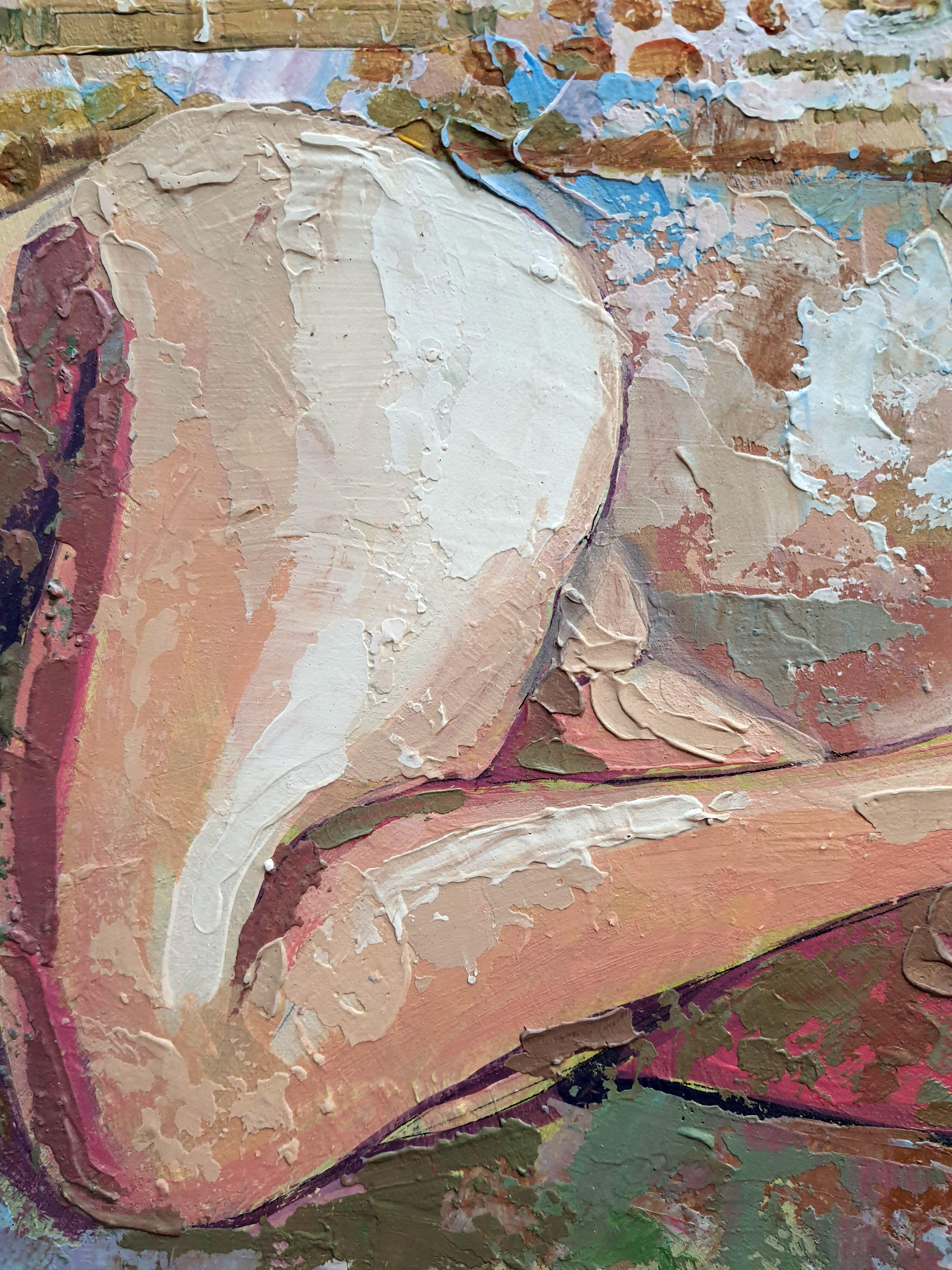 In diesem Gemälde habe ich versucht, die wilde Ausdruckskraft des Expressionismus mit der detaillierten Textur des Impressionismus zu verbinden und mit einer Prise der Kühnheit der Pop-Art zu versehen. Die Gegenüberstellung einer ruhigen,