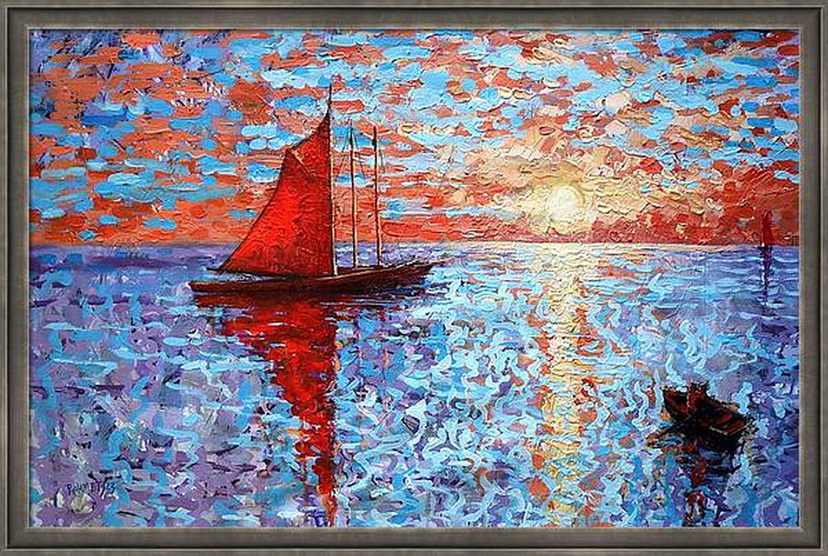 Scarlet Sail - Impressionist Painting by RAKHMET REDZHEPOV (RAMZI)