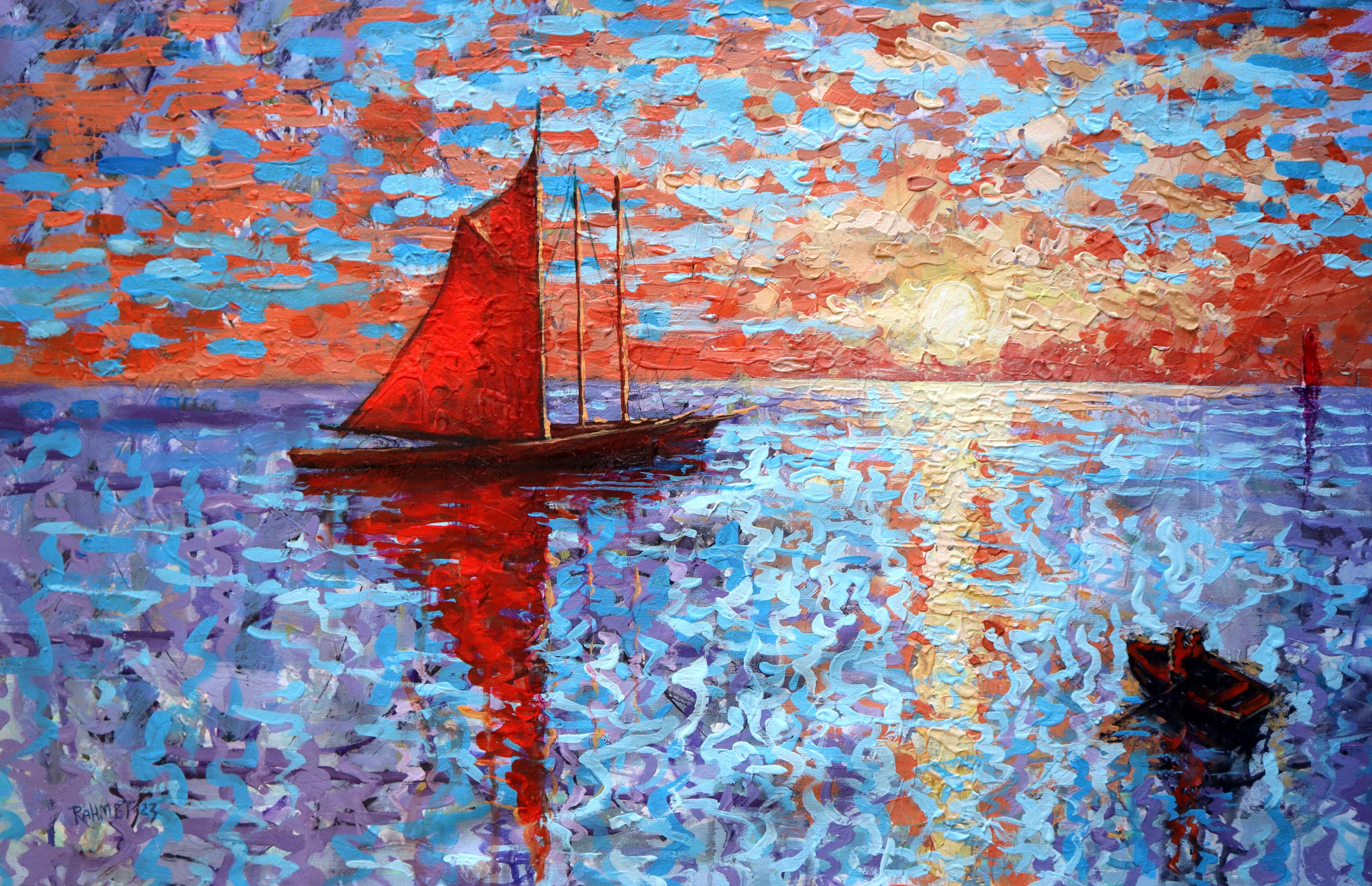 RAKHMET REDZHEPOV (RAMZI) Landscape Painting - Scarlet Sail