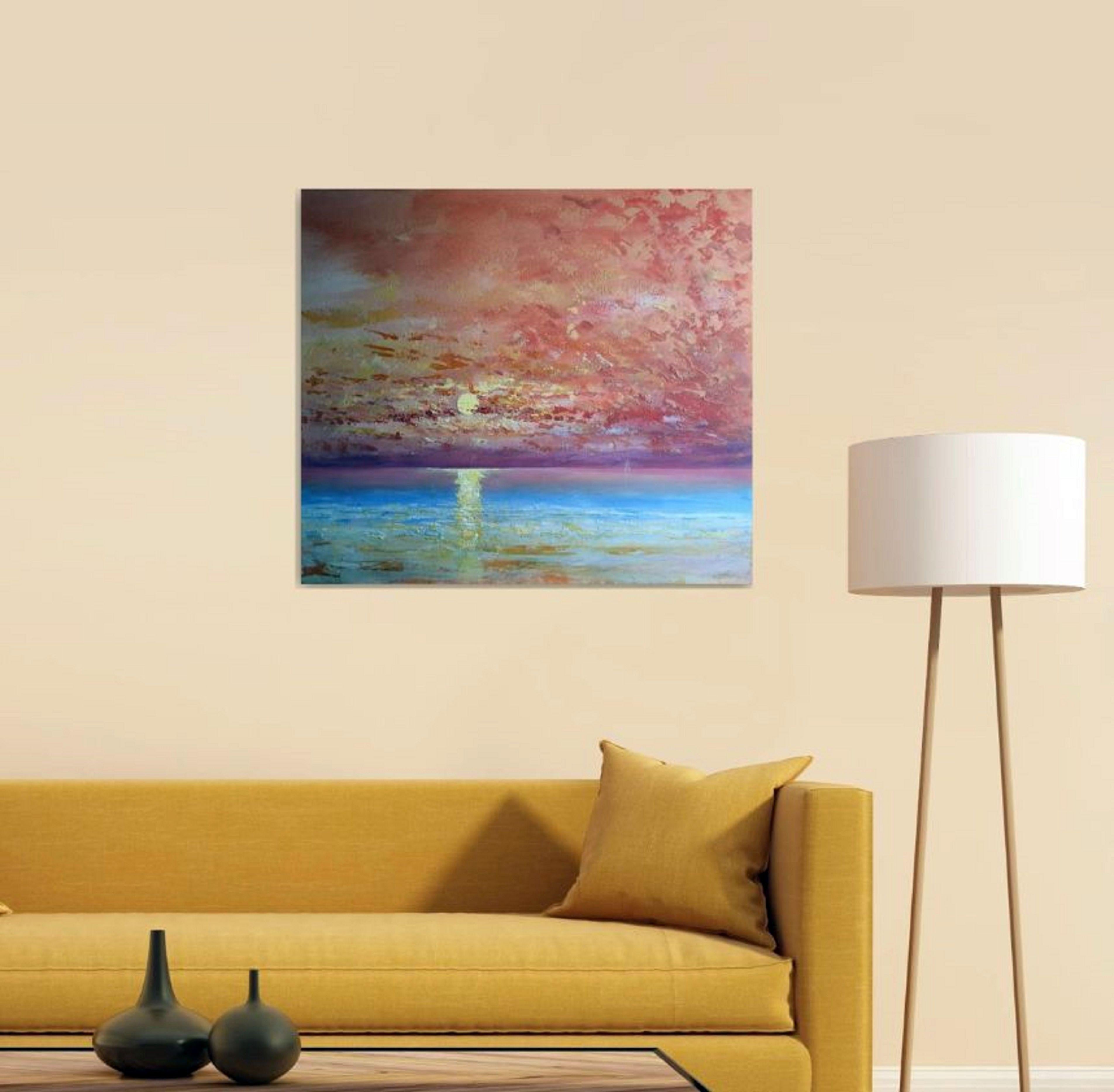 In this artwork, I intertwined the fervor of expressionism with the delicate touch of impressionism, using acrylic and oil to capture the sublime interplay of light and texture. The horizon beckons with a blend of fiery skies and tranquil waters,