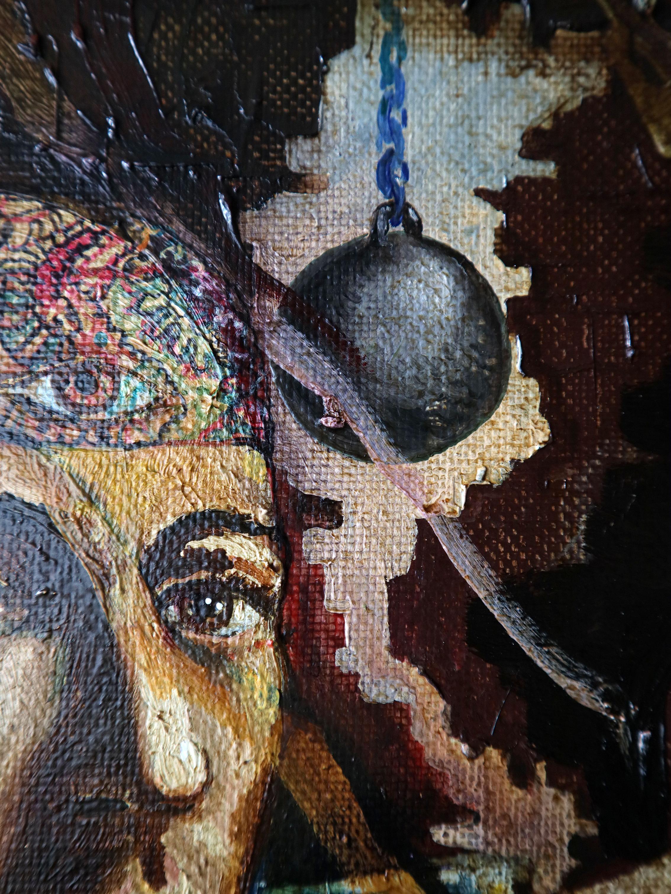 Self-Portrait 1990. original painting - Black Portrait Painting by RAKHMET REDZHEPOV (RAMZI)