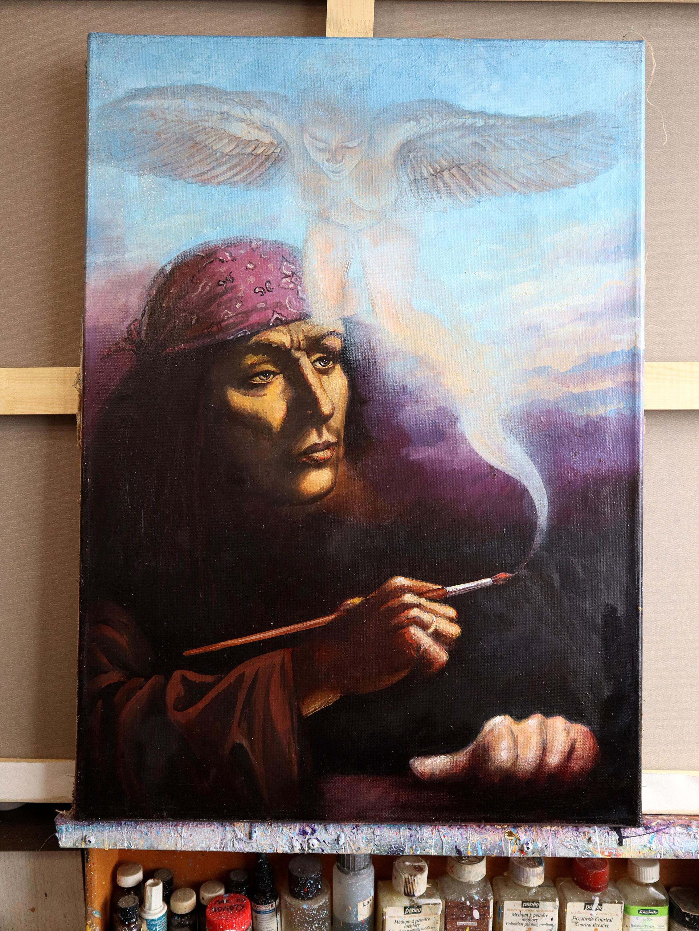 Self-Portrait und Muse . Originalgemälde – Painting von RAKHMET REDZHEPOV (RAMZI)