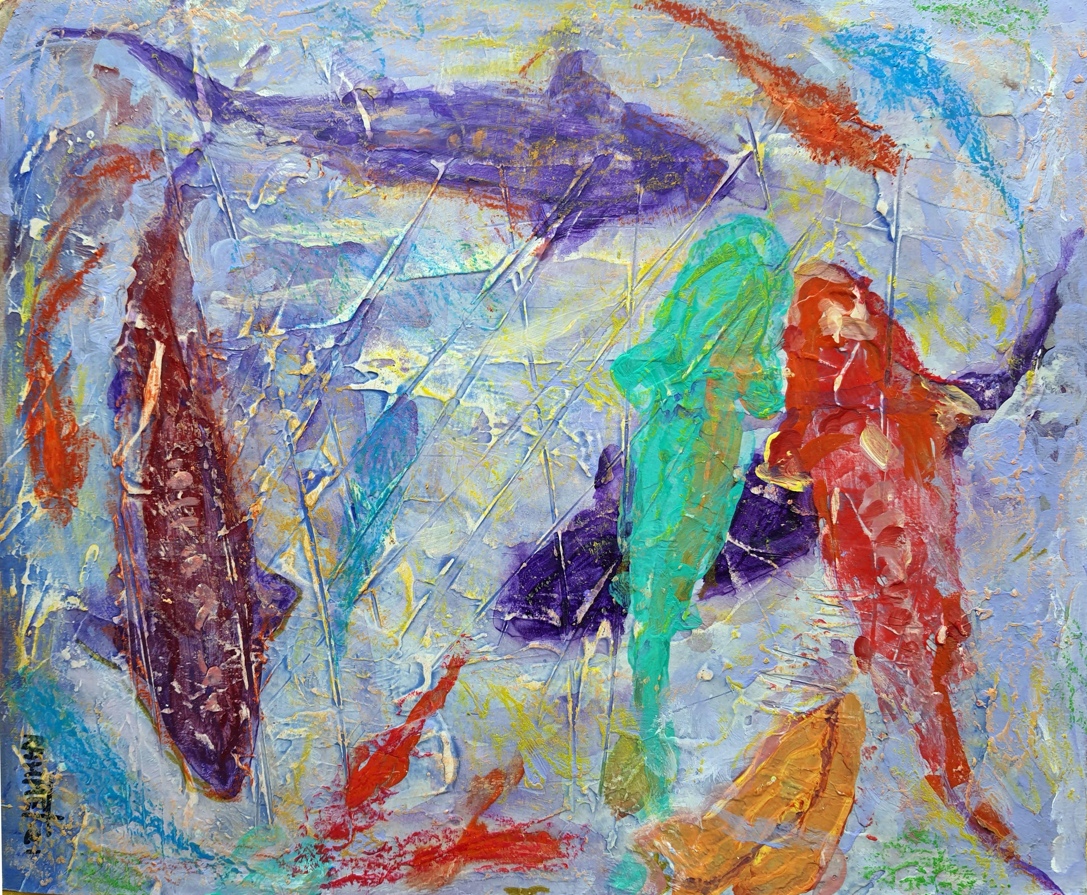 SHARKS. Originalgemälde – Painting von RAKHMET REDZHEPOV (RAMZI)