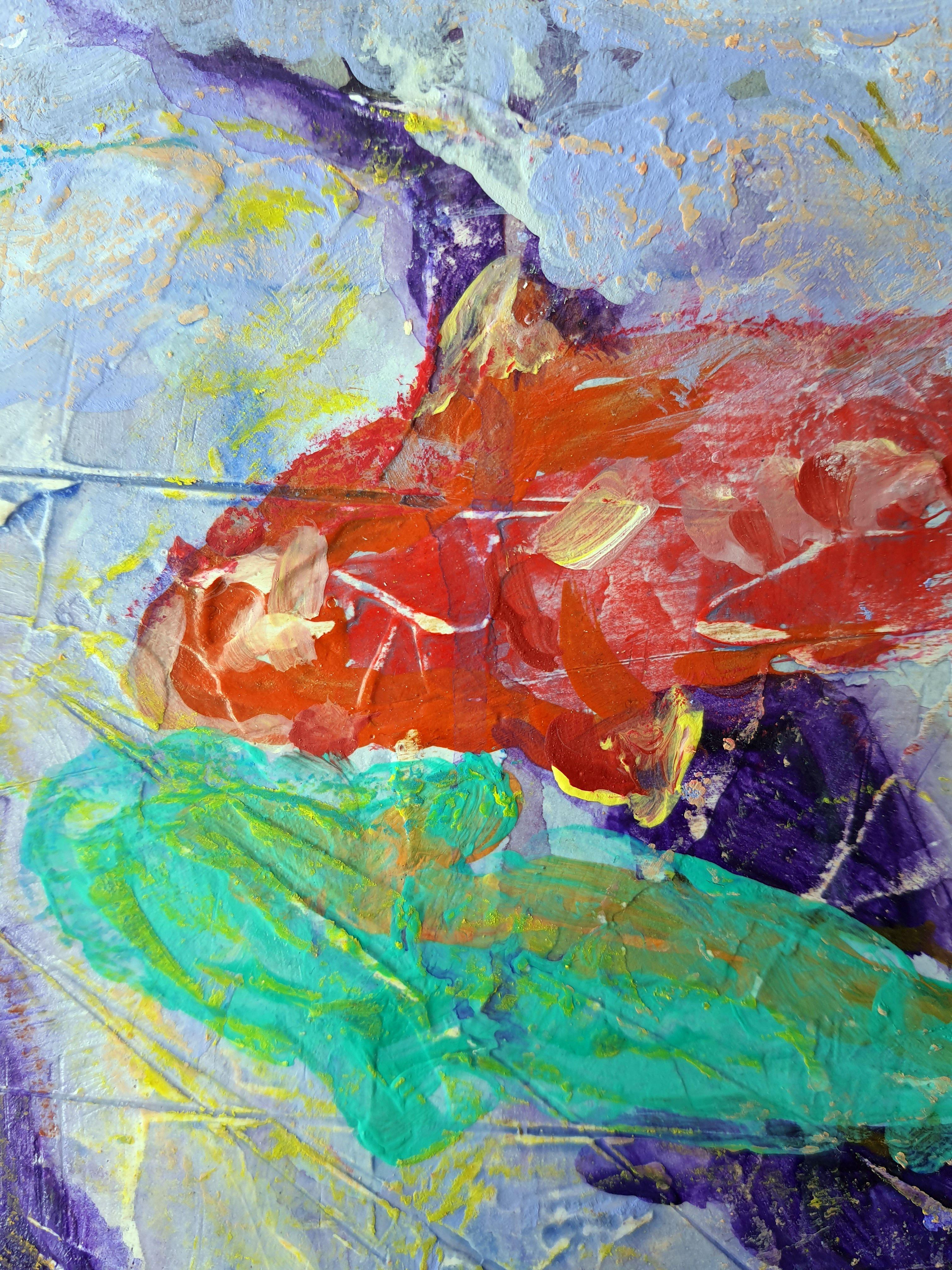 In diesem Gemälde habe ich eine stürmische Flut von Emotionen mit Acryl und Öl auf die Leinwand gebracht und dabei Expressionismus mit Anklängen an den Impressionismus vermischt. 
Jeder Strich verkörpert Vitalität, während die wirbelnden Farben die