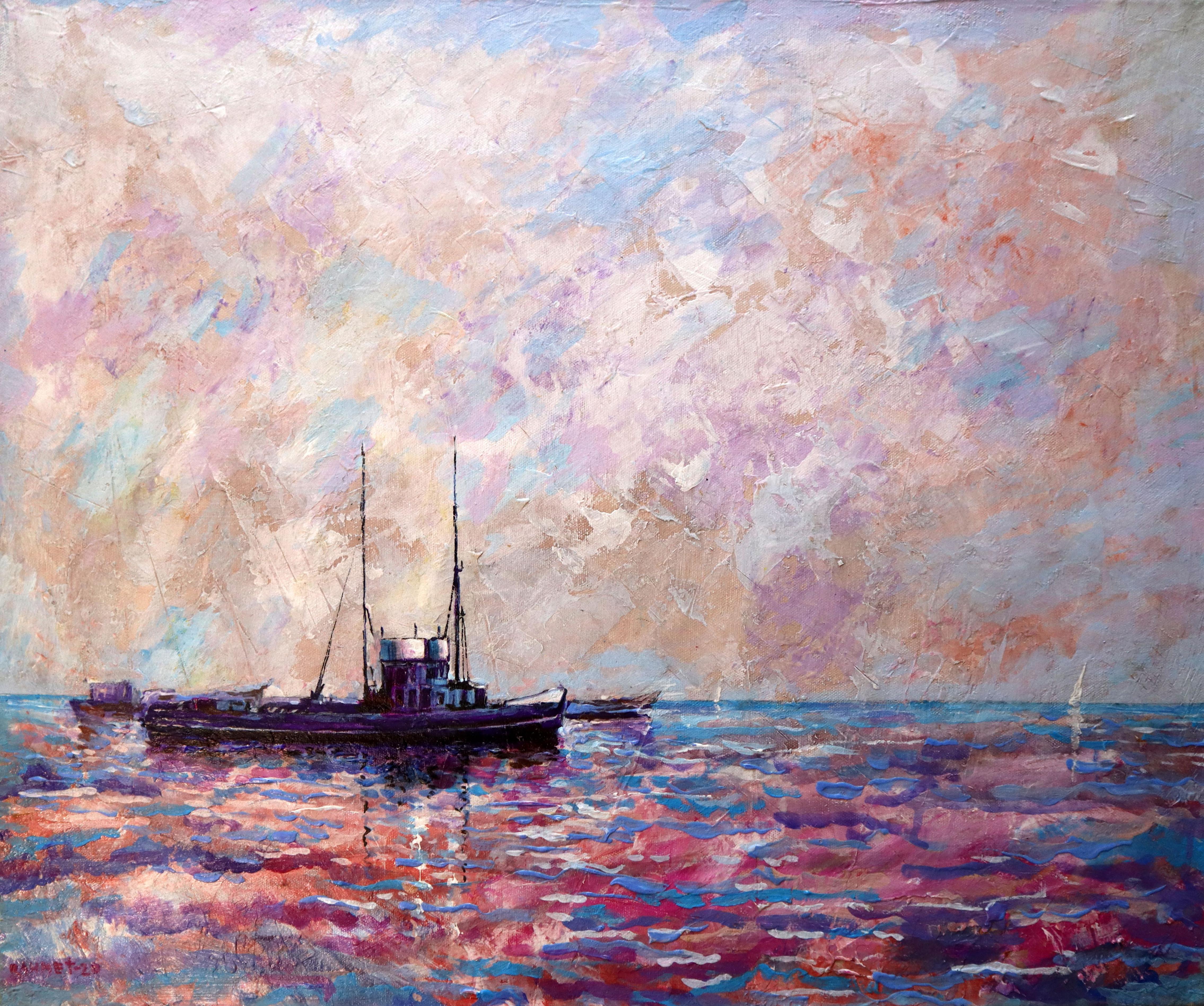 RAKHMET REDZHEPOV (RAMZI) Landscape Painting – Die Stille auf dem Meer