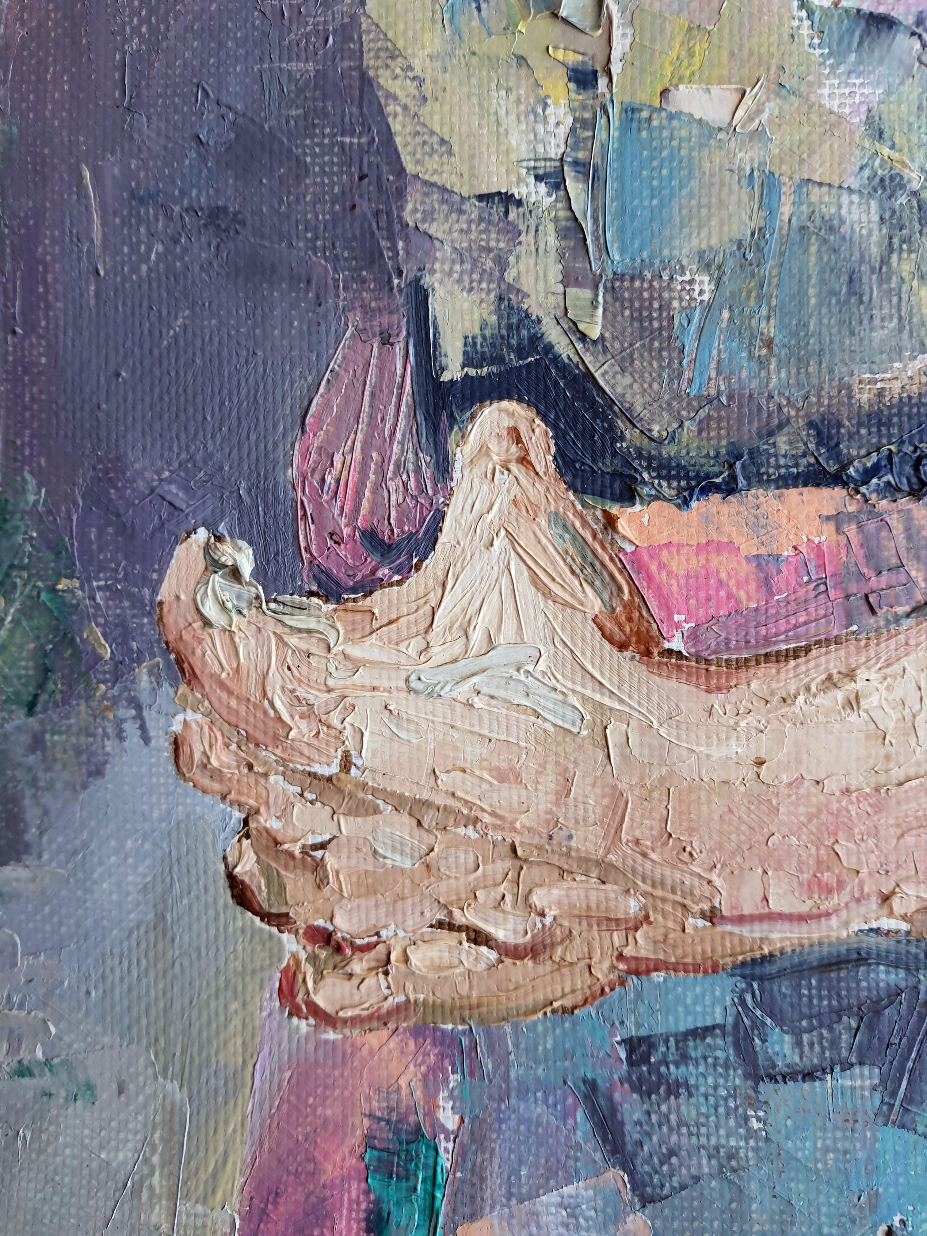 In questo dipinto a olio, ho unito il realismo a tratti di espressionismo e impressionismo per evocare un'atmosfera profonda e introspettiva. Ho catturato un momento di profonda emozione, lo sguardo del soggetto ti attira in un'esperienza di