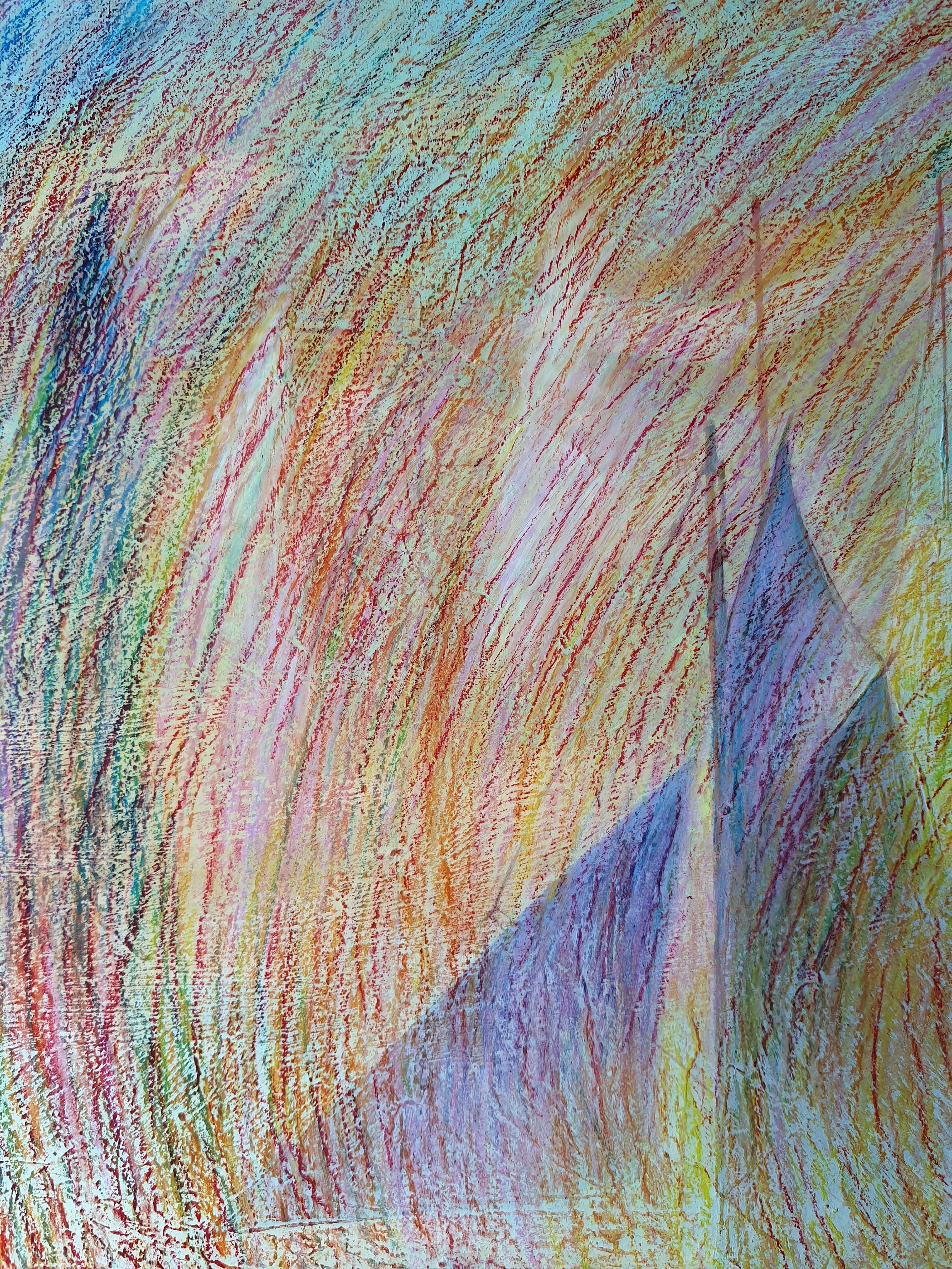 En créant ce tableau, je me suis immergée dans la danse des couleurs et des formes. À l'aide d'acryliques, d'huiles et de pastels, j'ai capturé un lever de soleil éthéré où la lumière et la mer se fondent en un vibrant tourbillon d'énergie. Les