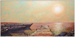 Sunlit Pier: (SPACES Series) Canvas, Oil, Acrylic, 60x120 cm