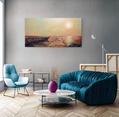 Sunlit Pier: (SPACES Series) Canvas, Oil, Acrylic, 60x120 cm
