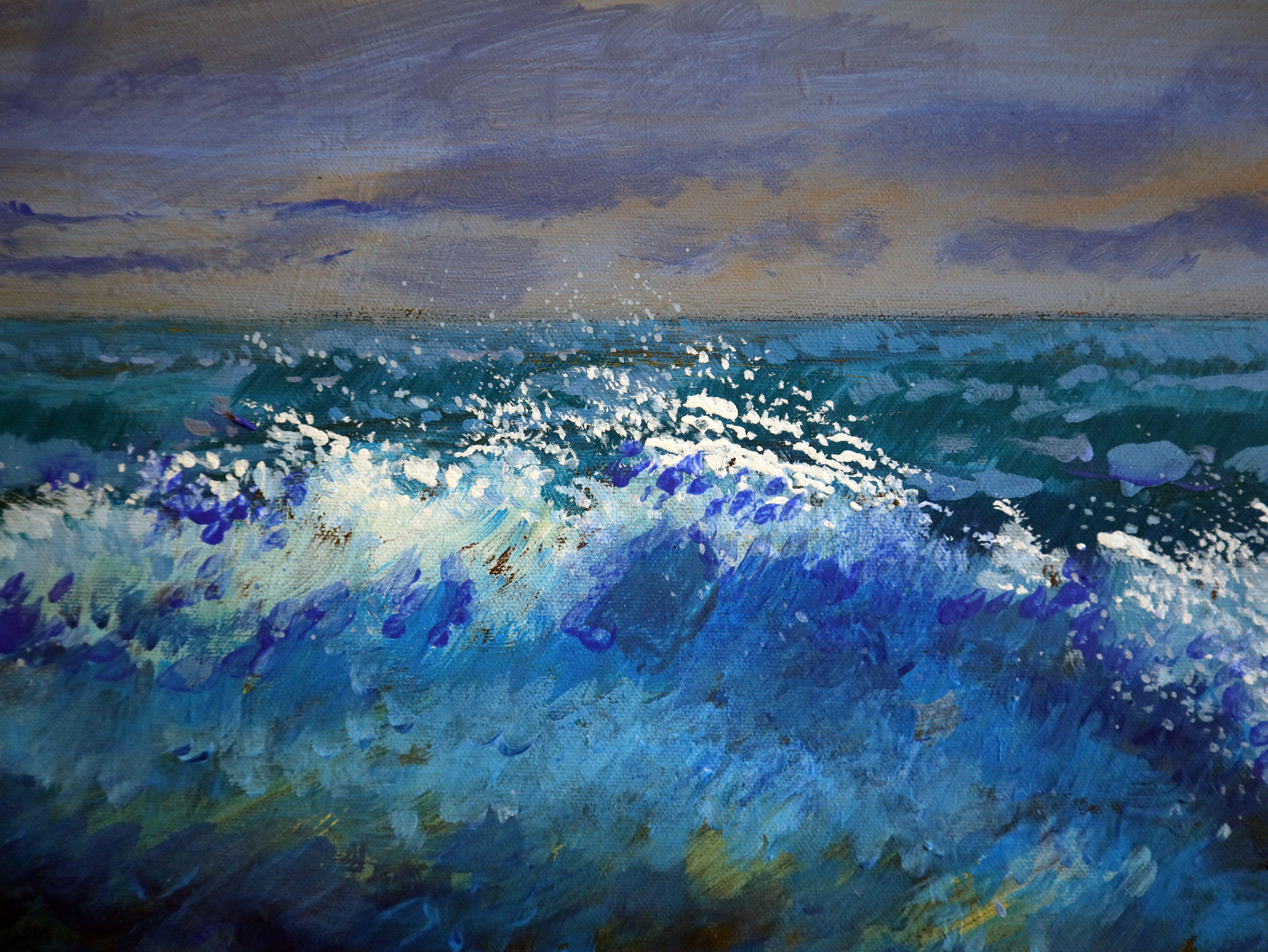 Dans cette fusion vivante d'acrylique et d'huile, j'ai capturé l'énergie brute de la mer se heurtant aux rochers stoïques, encadrée par un ciel dynamique. Mes coups de pinceau dansent entre réalisme et impressionnisme, évoquant la puissance de la