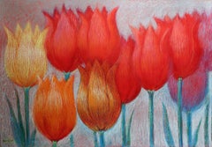 Tulips in Beauty : paper, oil pastel, 70x100cm. Very Thick paper