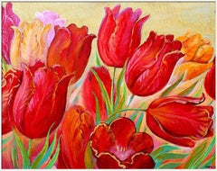 Tulips of Love, Impressionist Oil and Acrylic, 95/119cm.