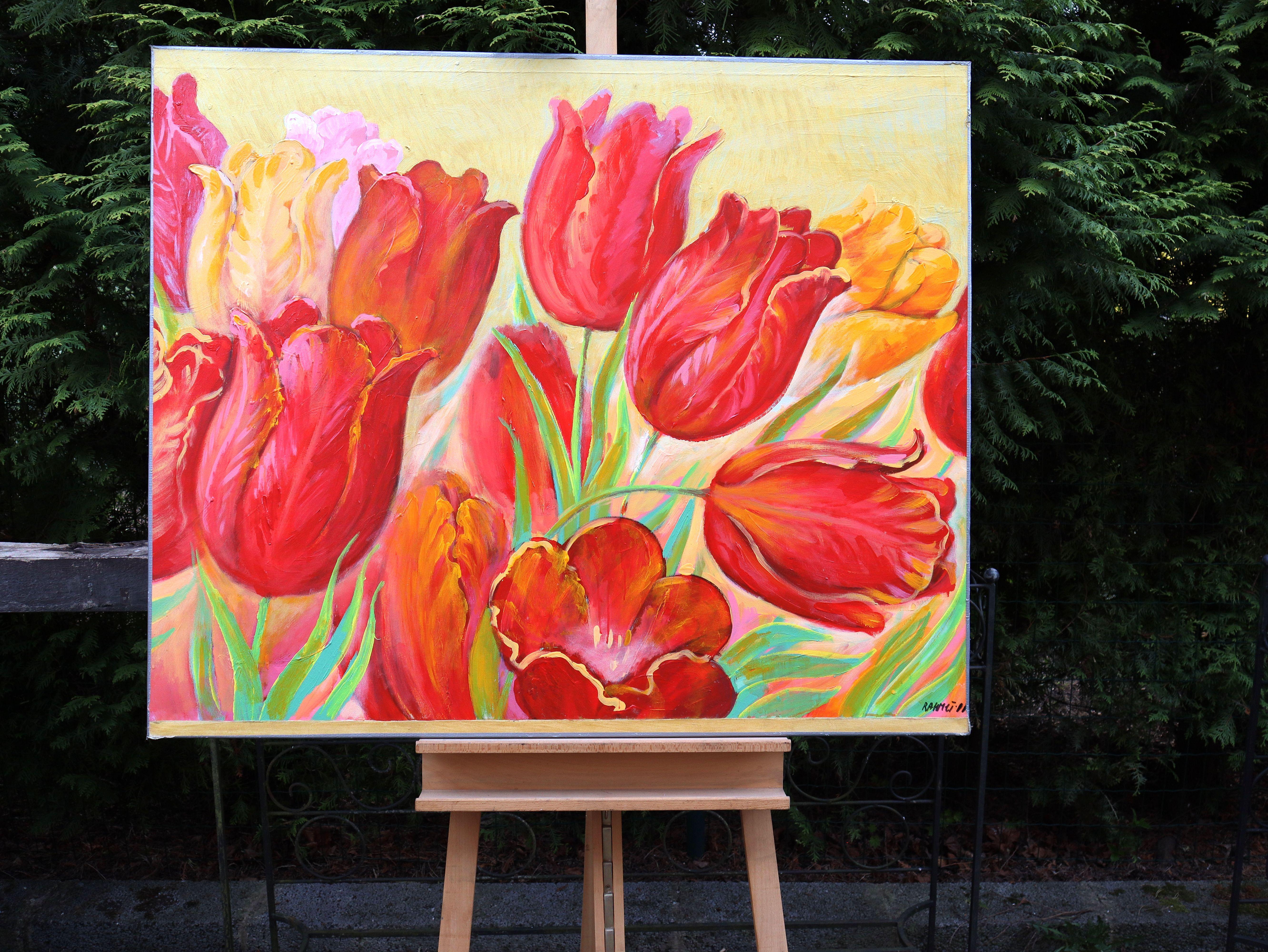 Tulips of Love, Impressionist Oil and Acrylic, 95/119cm.
