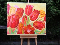 Tulips of Love, Impressionist Oil and Acrylic, 95/119cm.