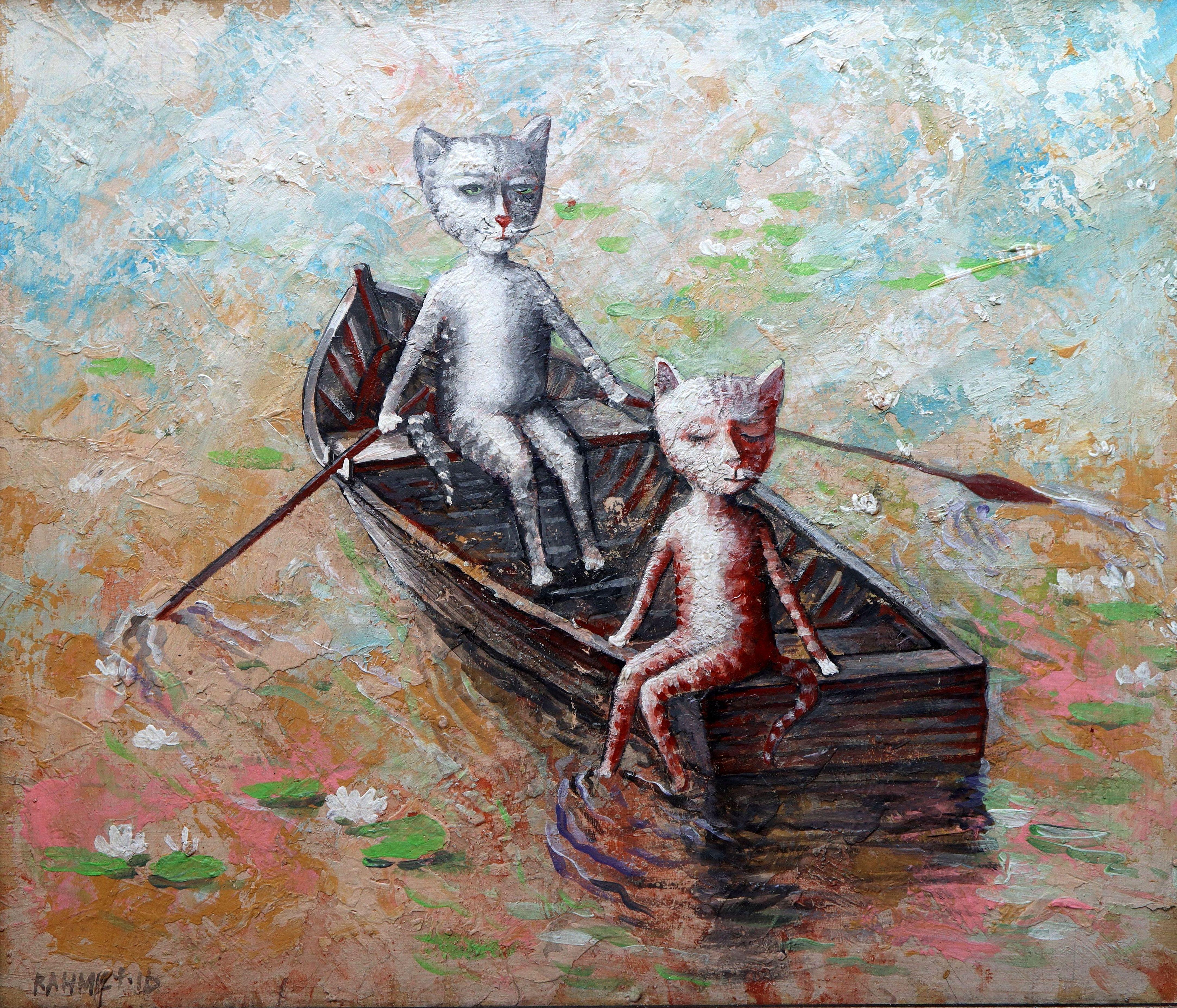 Zwei in einem Boot (Grau), Animal Painting, von RAKHMET REDZHEPOV (RAMZI)