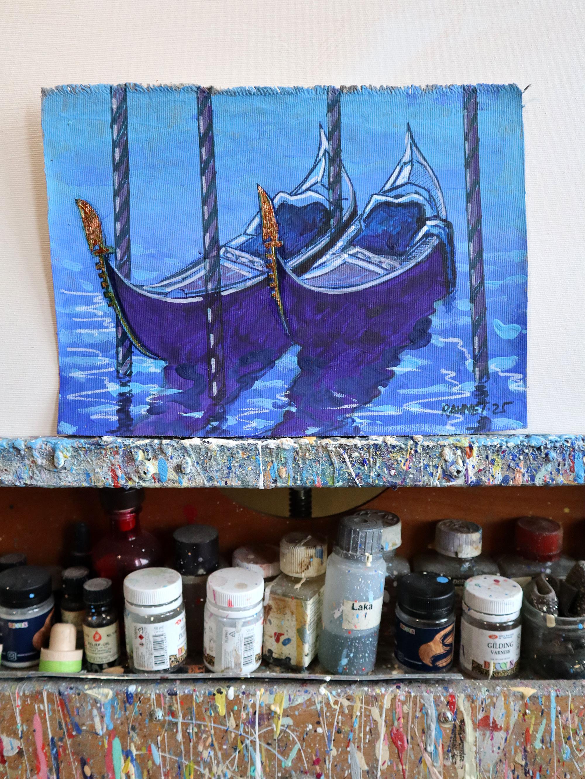Venezianische Gondolas 2 (Expressionismus), Painting, von RAKHMET REDZHEPOV (RAMZI)
