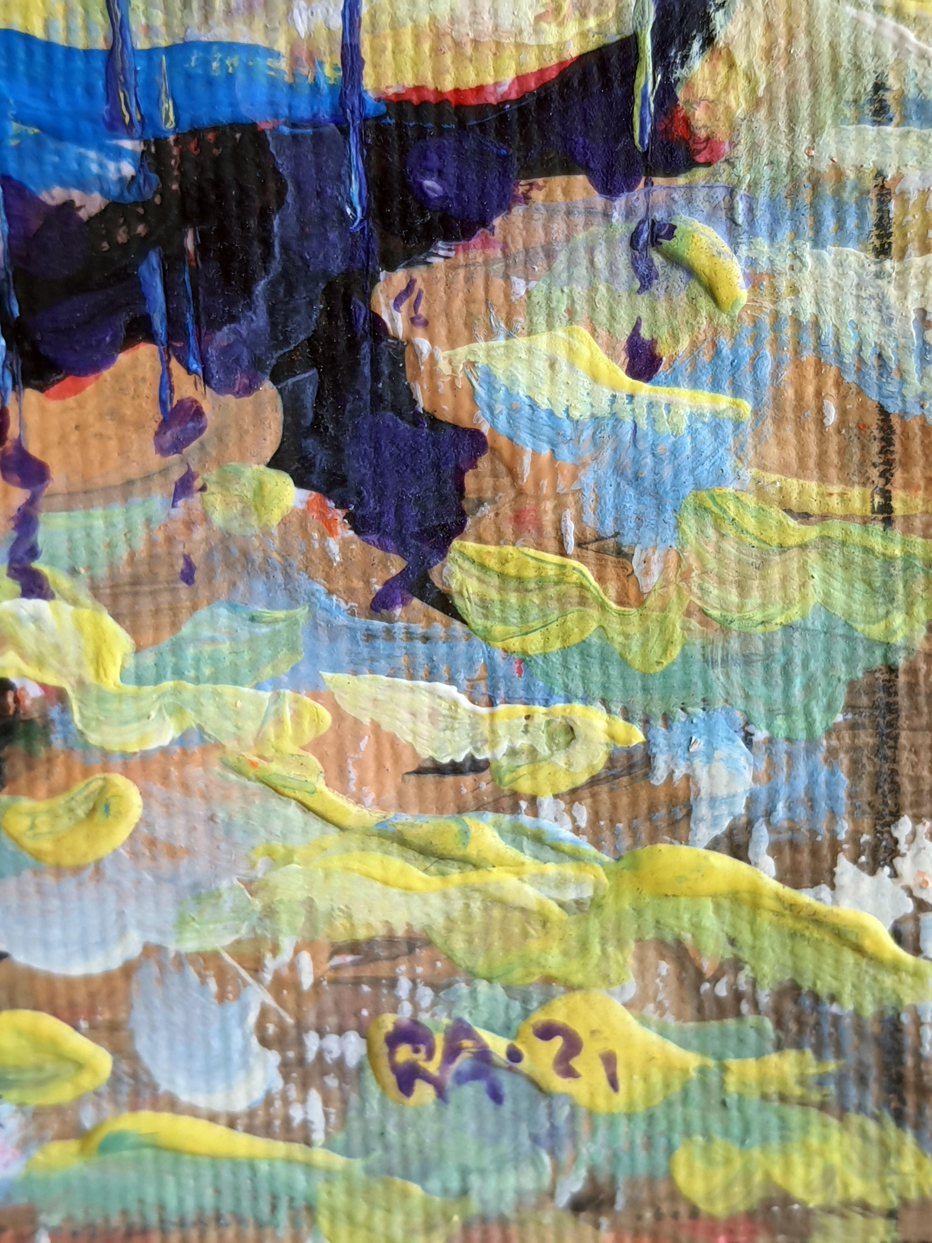 In dieser leidenschaftlichen Komposition habe ich Acryl- und Ölfarben kombiniert, um die Aura von Venedig einzufangen und die Klarheit des Realismus mit der Kraft des Impressionismus und der rohen Emotion des Expressionismus zu verbinden. Jeder