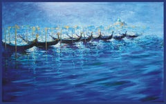 Venice Blue Painting, Acrylic and Oil on Canvas, Impressionist, 2010+