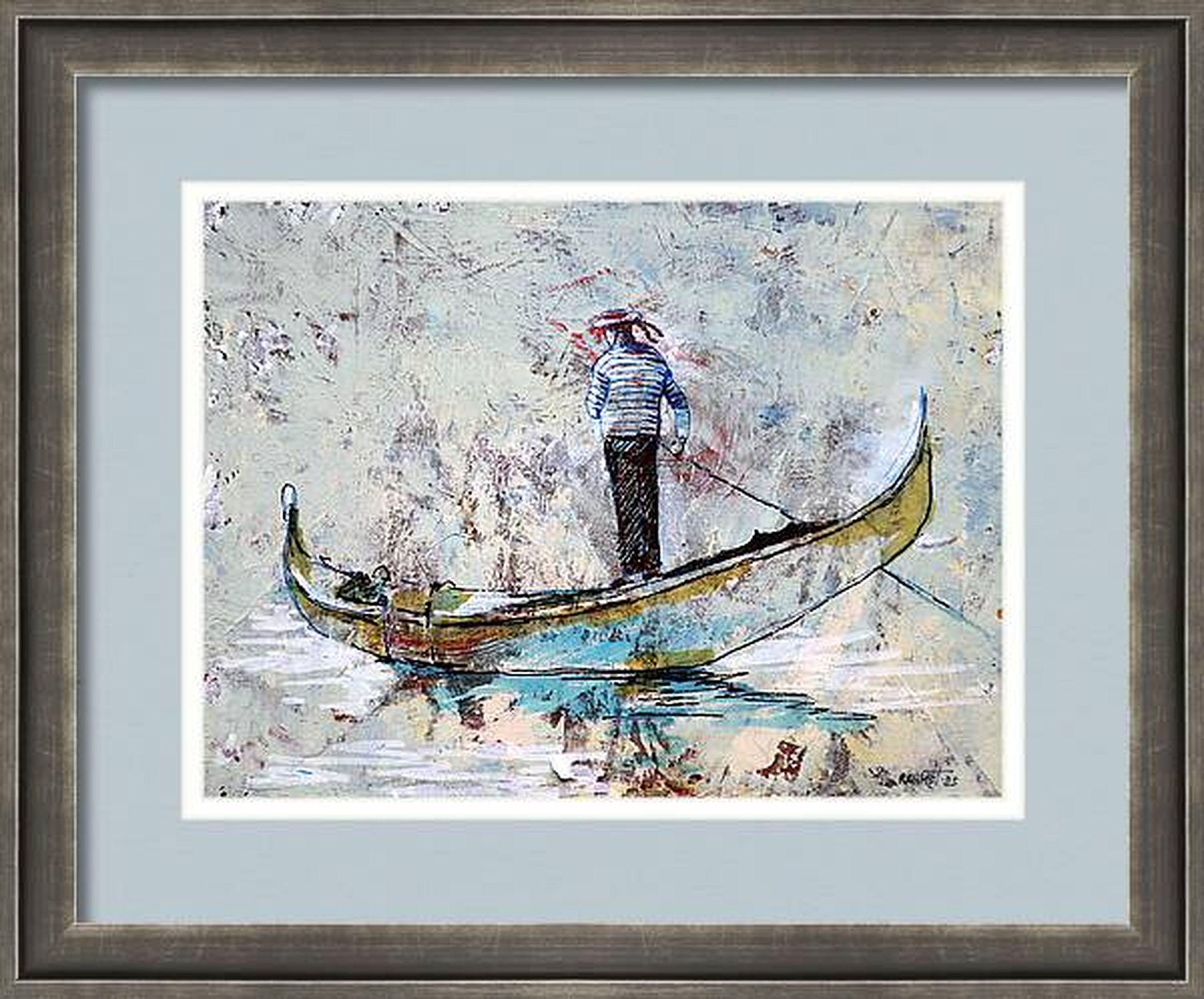 Venedig, Gondoliere (Grau), Landscape Painting, von RAKHMET REDZHEPOV (RAMZI)