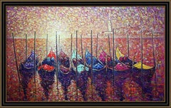 "Venice Red" Painting, Impressionist Style, Acrylic and Oil on Canvas