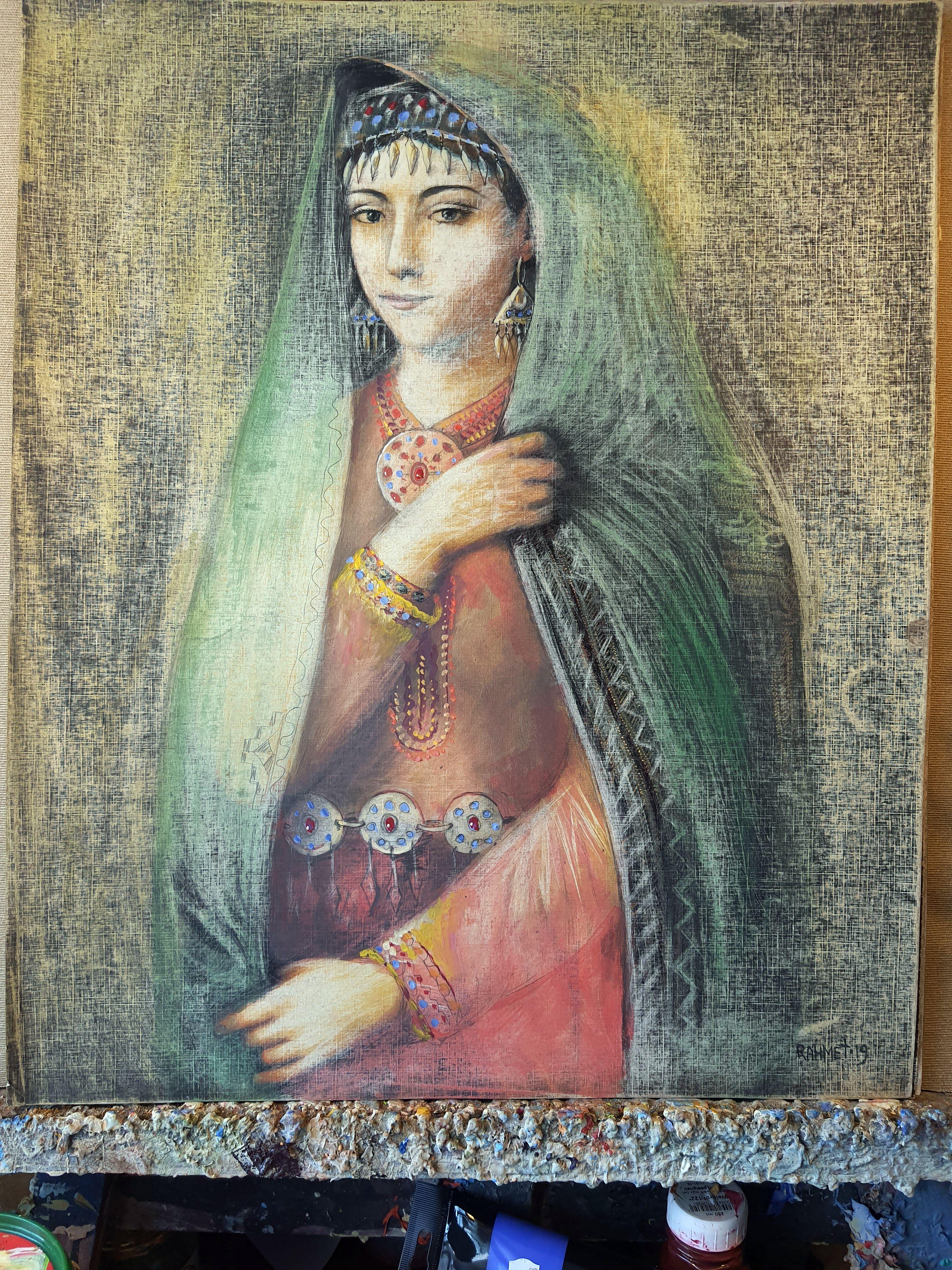 Vulpecula Originalgemälde (Grau), Portrait Painting, von RAKHMET REDZHEPOV (RAMZI)