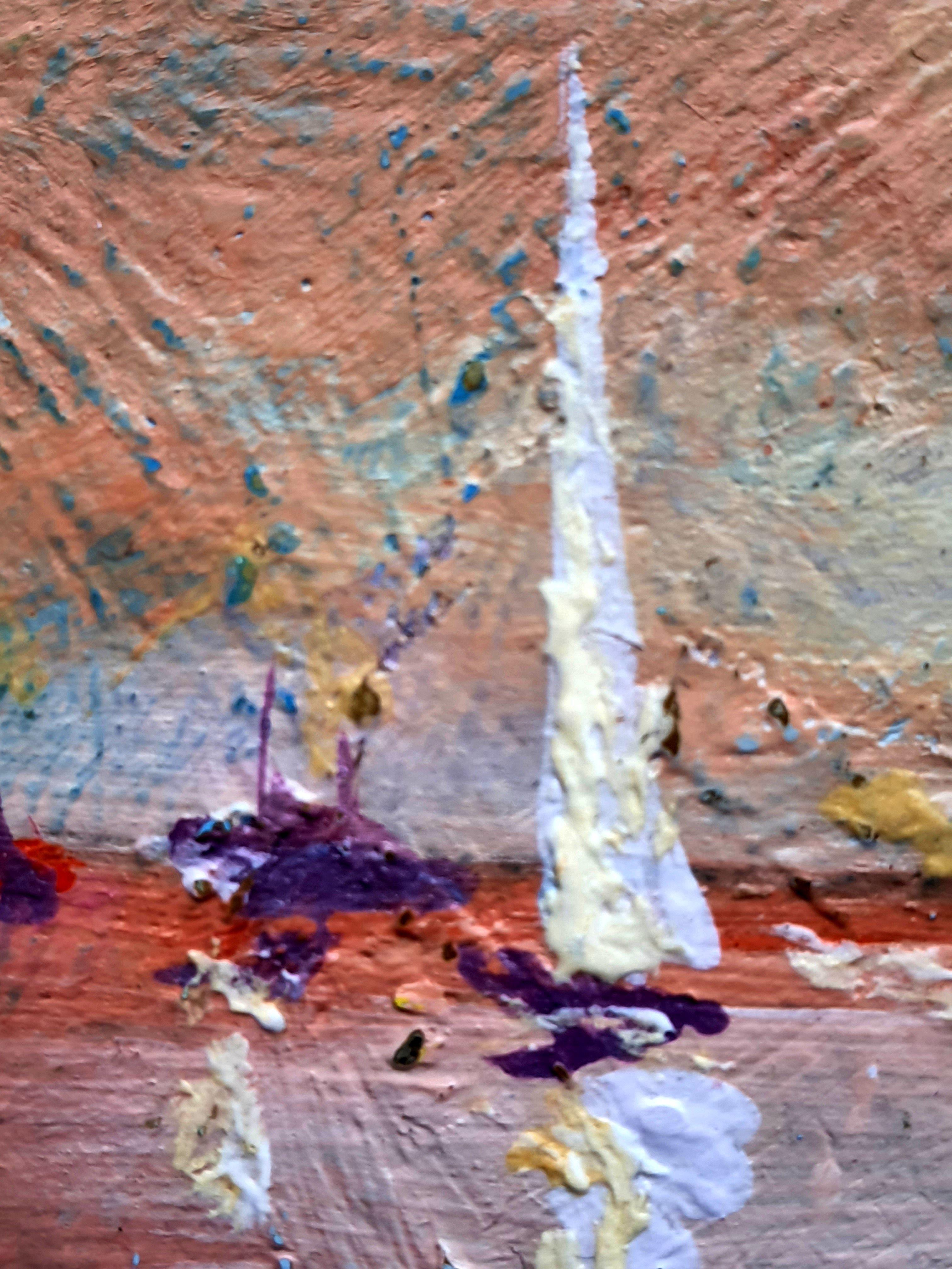 Walk on the Sea - Gray Abstract Painting by RAKHMET REDZHEPOV (RAMZI)