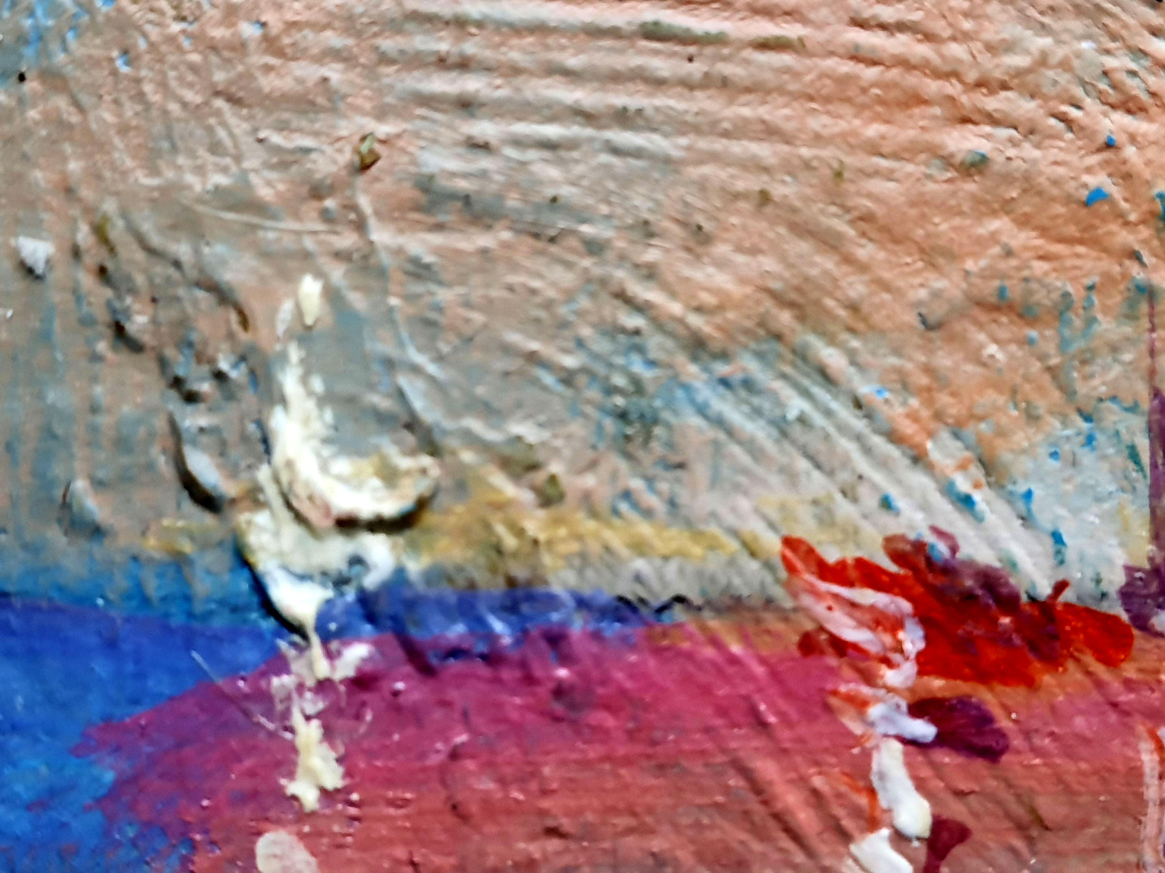 I've poured my soul into this painting, blending acrylic and oil to form a vibrant dance between realism and abstraction. It's an expression of my emotions, where bold strokes and muted hues converge. True to impressionism, it captures light's