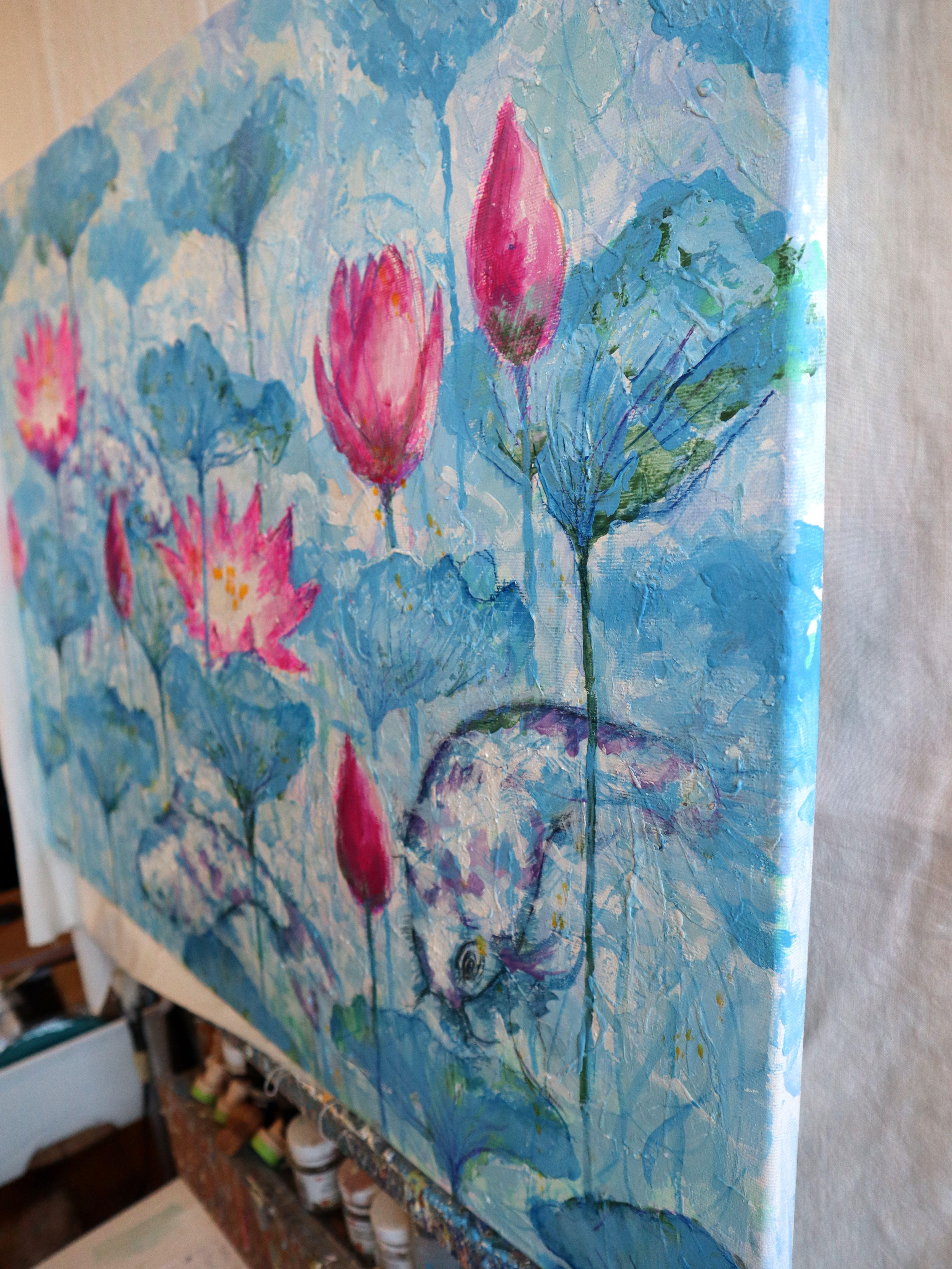 Nénuphars et poissons koï - Bleu Interior Painting par RAKHMET REDZHEPOV (RAMZI)