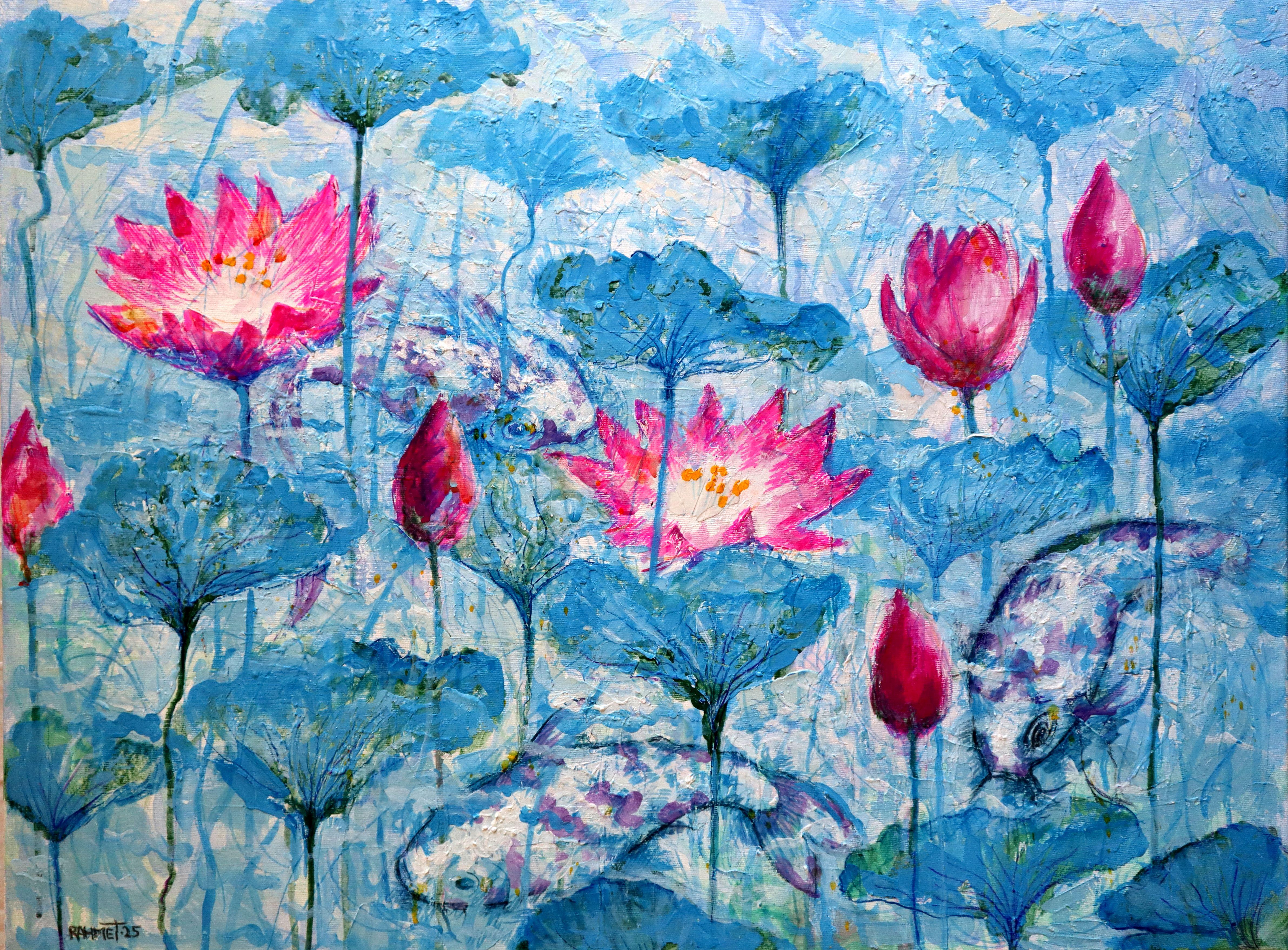 Seerosen und Koi-Fische