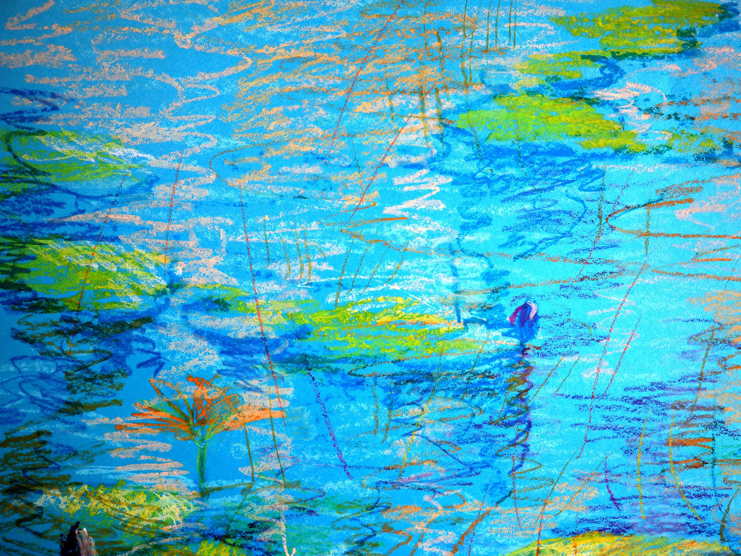 Nénuphars - Bleu Landscape Painting par RAKHMET REDZHEPOV (RAMZI)