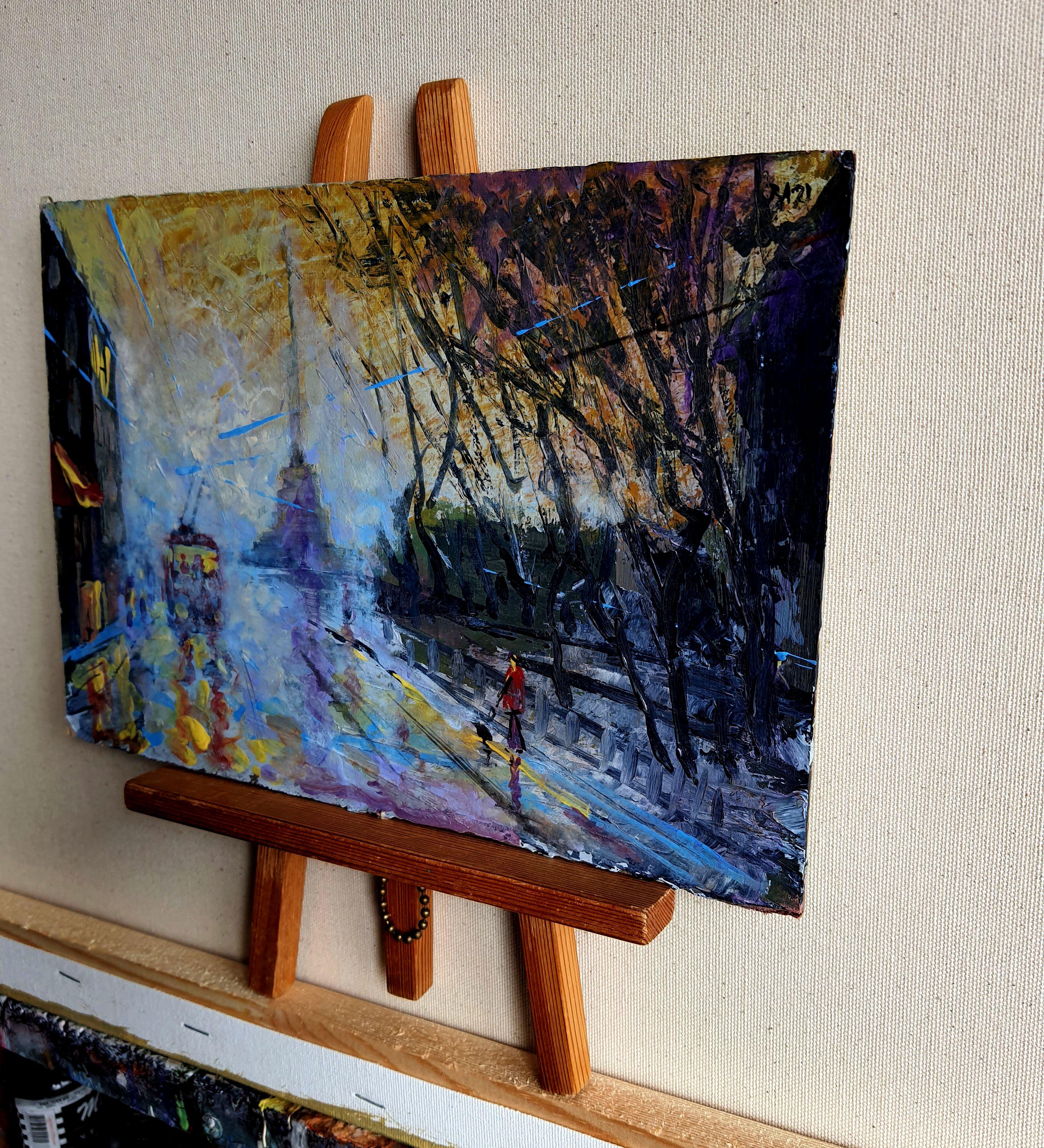 Strade bagnate - Landscape Painting Grigio di RAKHMET REDZHEPOV (RAMZI)